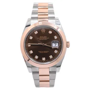 Rolex Men's Datejust Two Tone Rose Gold and Stainless Steel 41mm Chocolate Diamond Dial Watch Reference#: 126301