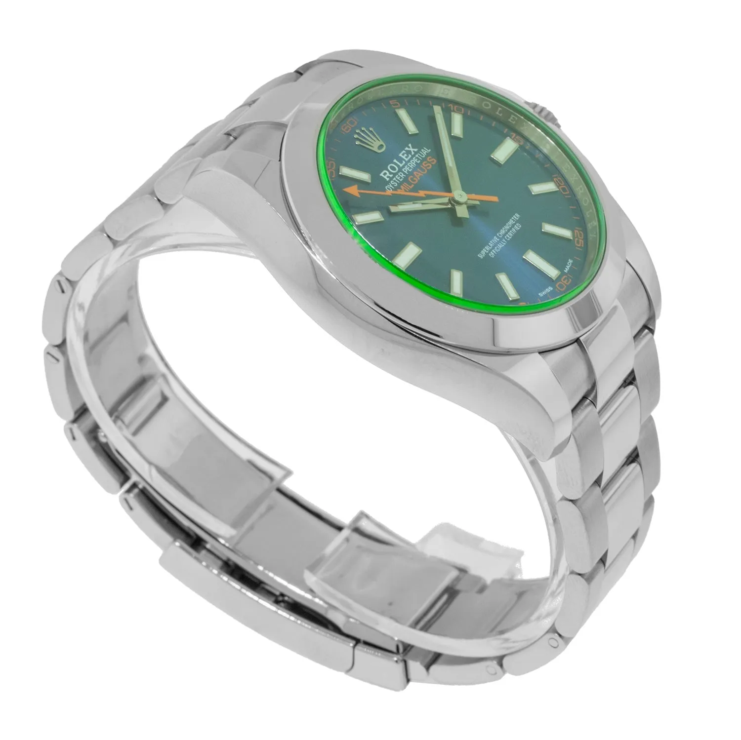 Rolex Milgauss 40mm Stainless Steel Green Crystal Blue Dial 116400