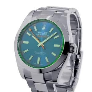 Rolex Milgauss 40mm Stainless Steel Green Crystal Blue Dial 116400