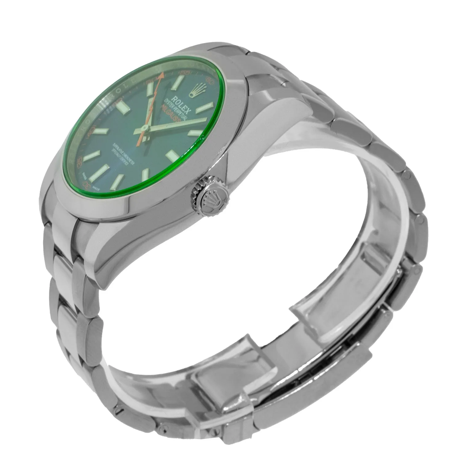 Rolex Milgauss 40mm Stainless Steel Green Crystal Blue Dial 116400