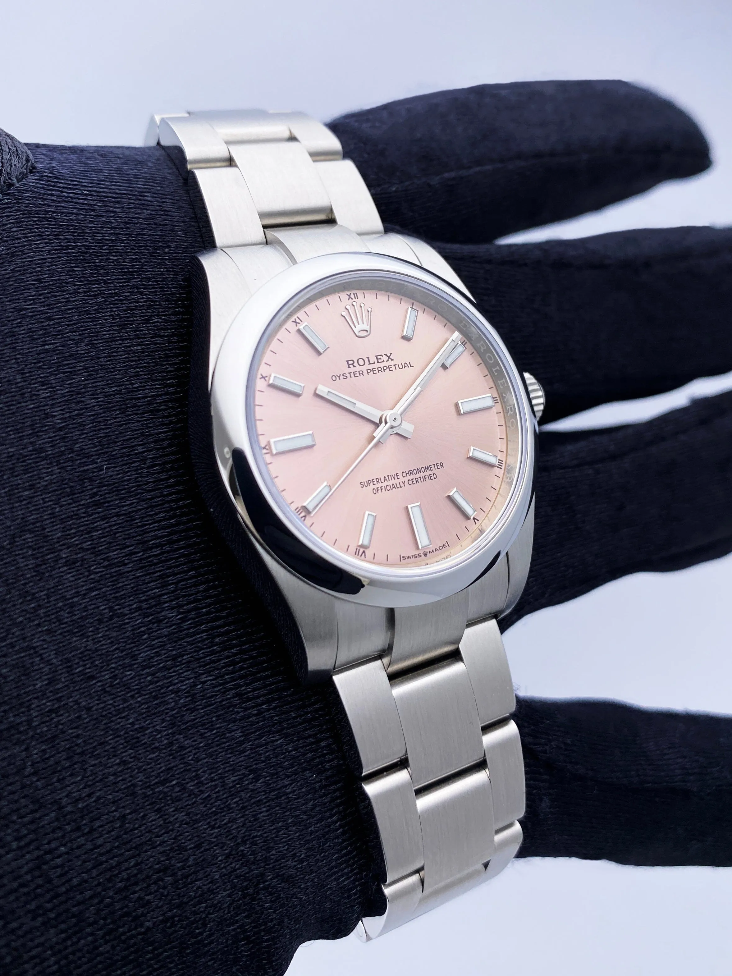 Rolex Oyster Perpetual 124200 Midsize Pink Dial Ladies Watch Box Papers
