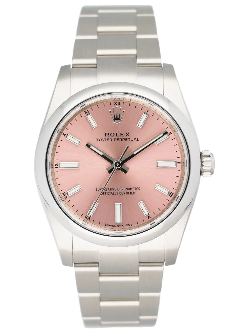Rolex Oyster Perpetual 124200 Midsize Pink Dial Ladies Watch Box Papers
