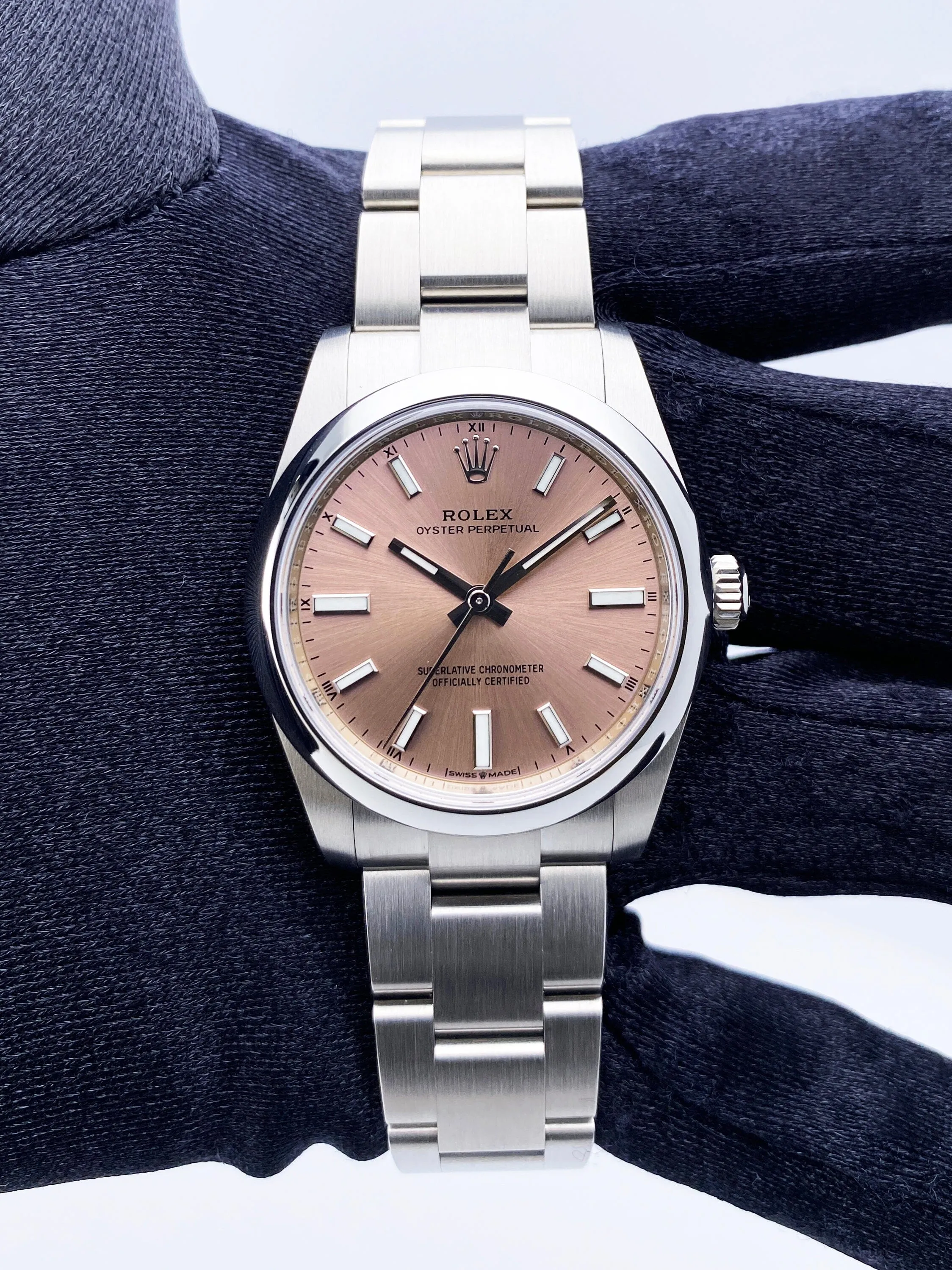 Rolex Oyster Perpetual 124200 Midsize Pink Dial Ladies Watch Box Papers