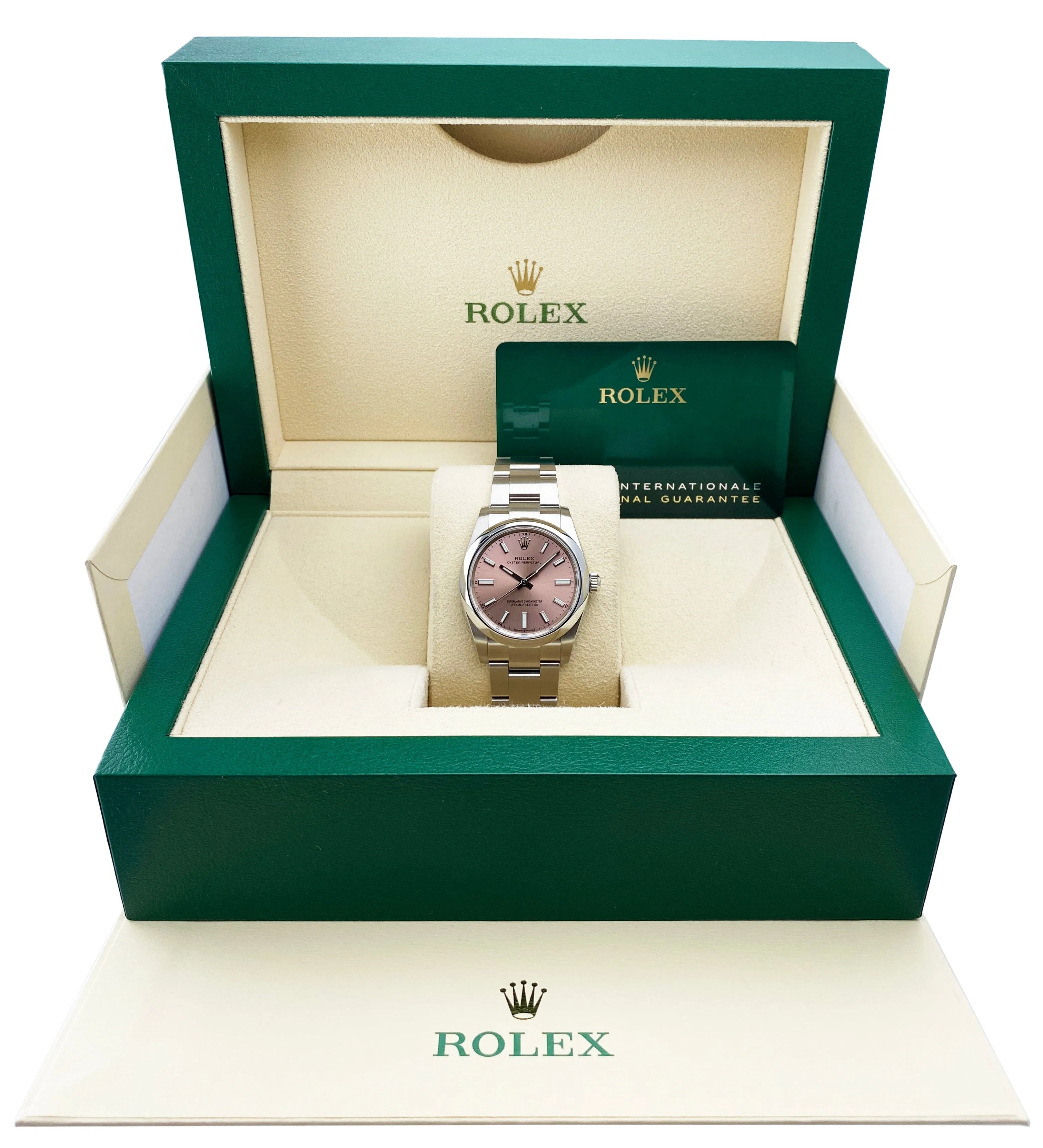 Rolex Oyster Perpetual 124200 Midsize Pink Dial Ladies Watch Box Papers