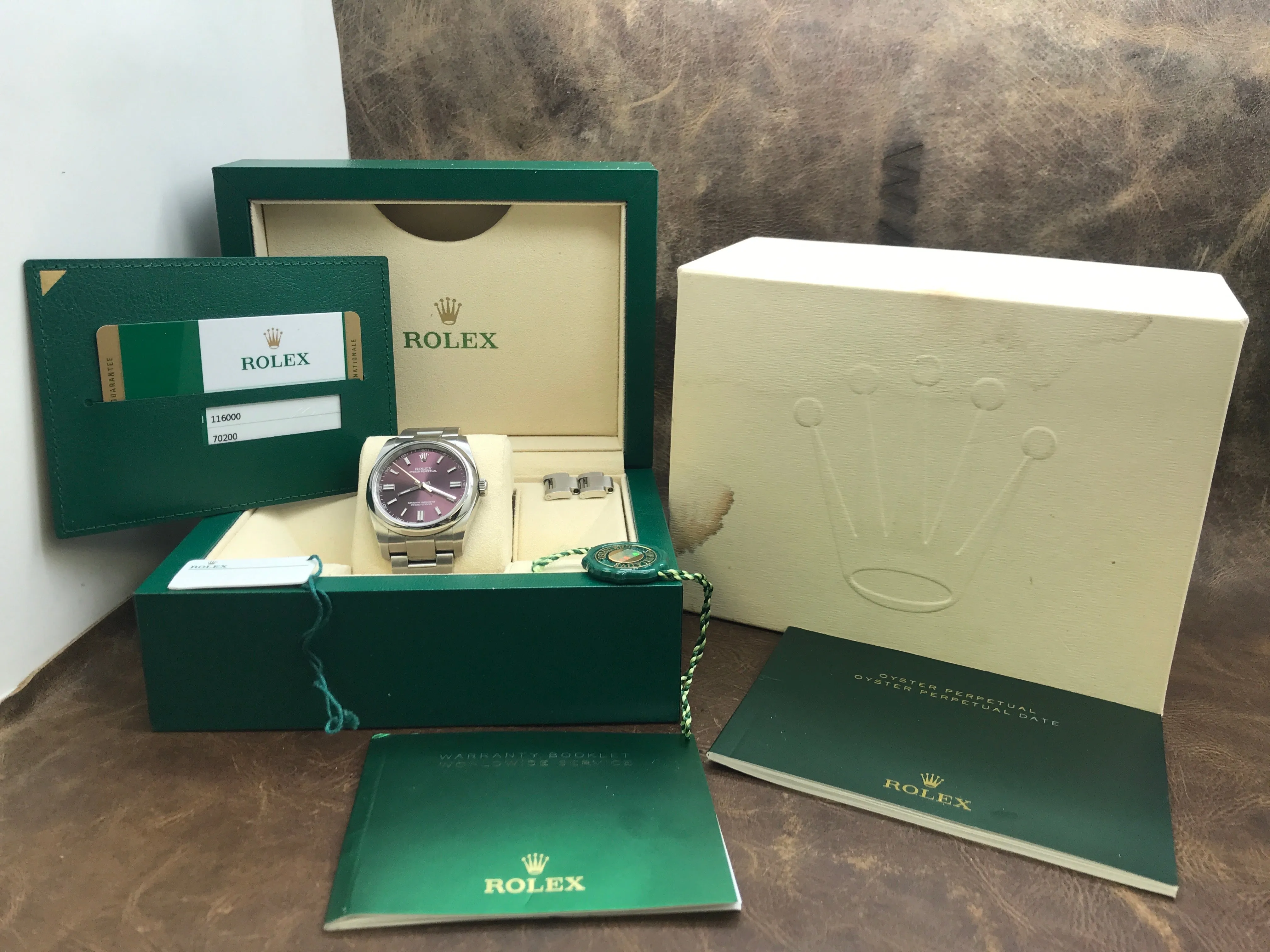Rolex Oyster Perpetual 36mm 116000 Red Grape Dial Automatic Watch