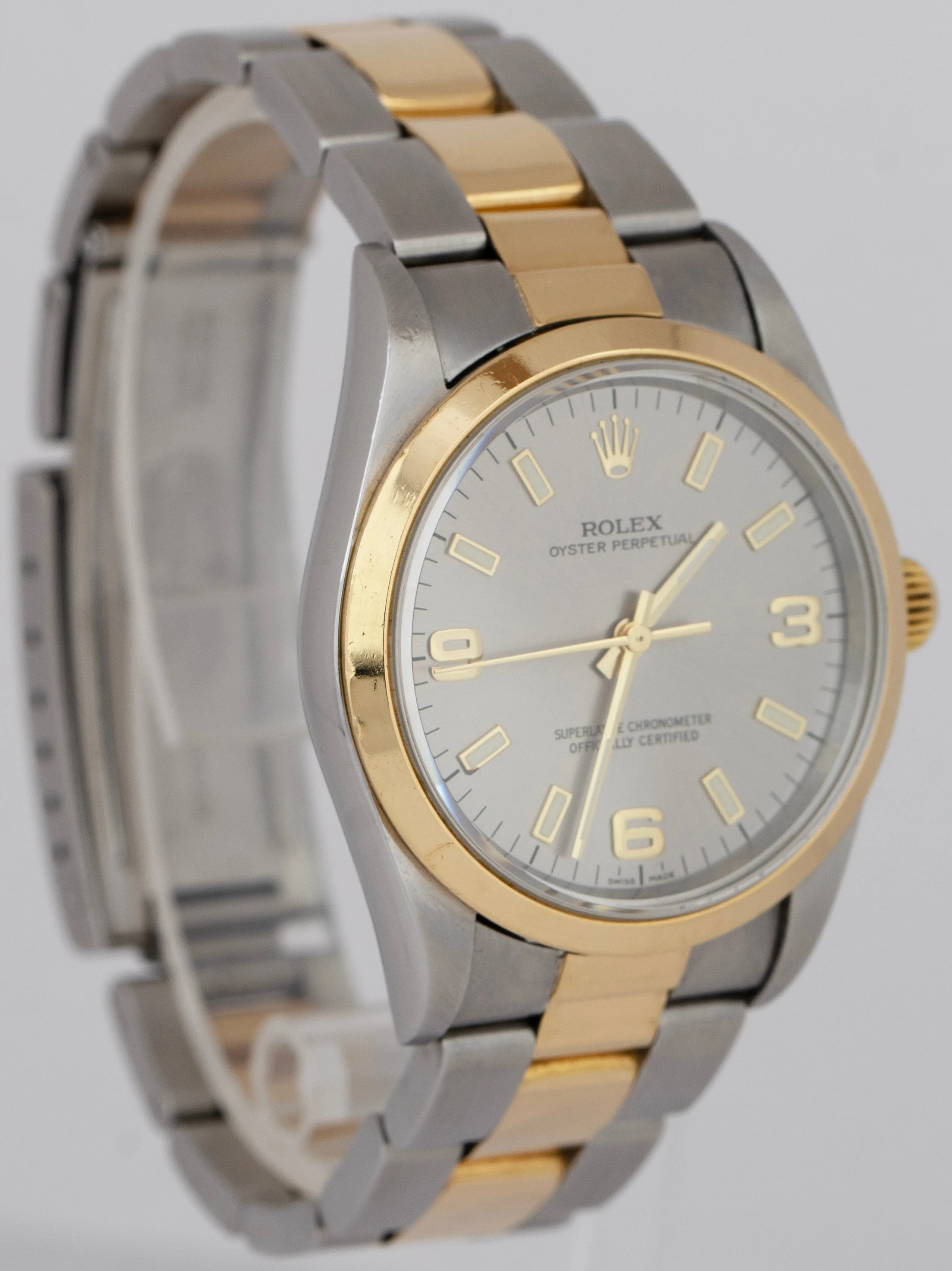 Rolex Oyster Perpetual NO-HOLES CASE Slate Gray Two-Tone Gold 34mm Watch 14203