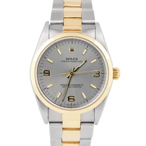 Rolex Oyster Perpetual NO-HOLES CASE Slate Gray Two-Tone Gold 34mm Watch 14203