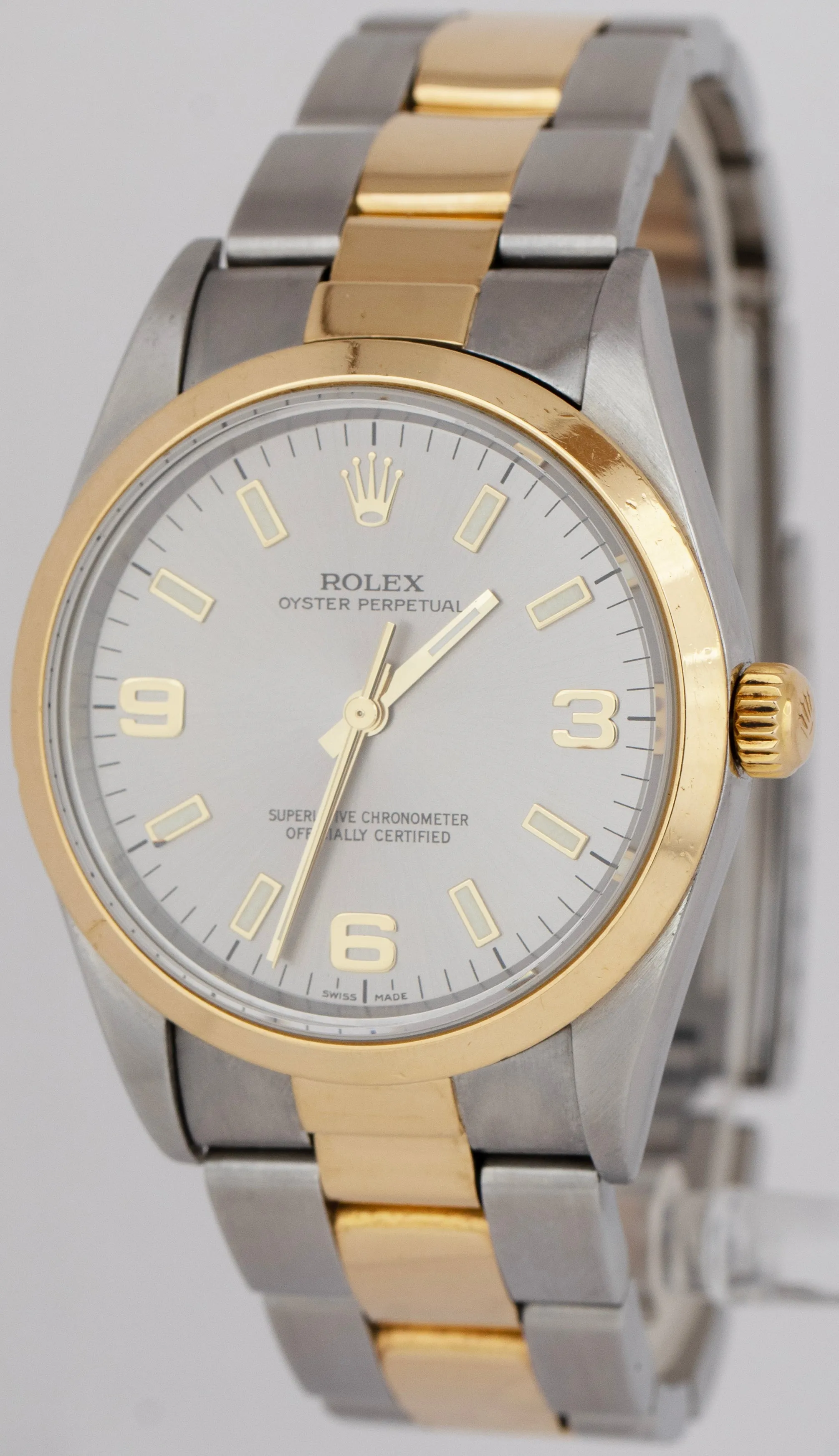 Rolex Oyster Perpetual NO-HOLES CASE Slate Gray Two-Tone Gold 34mm Watch 14203