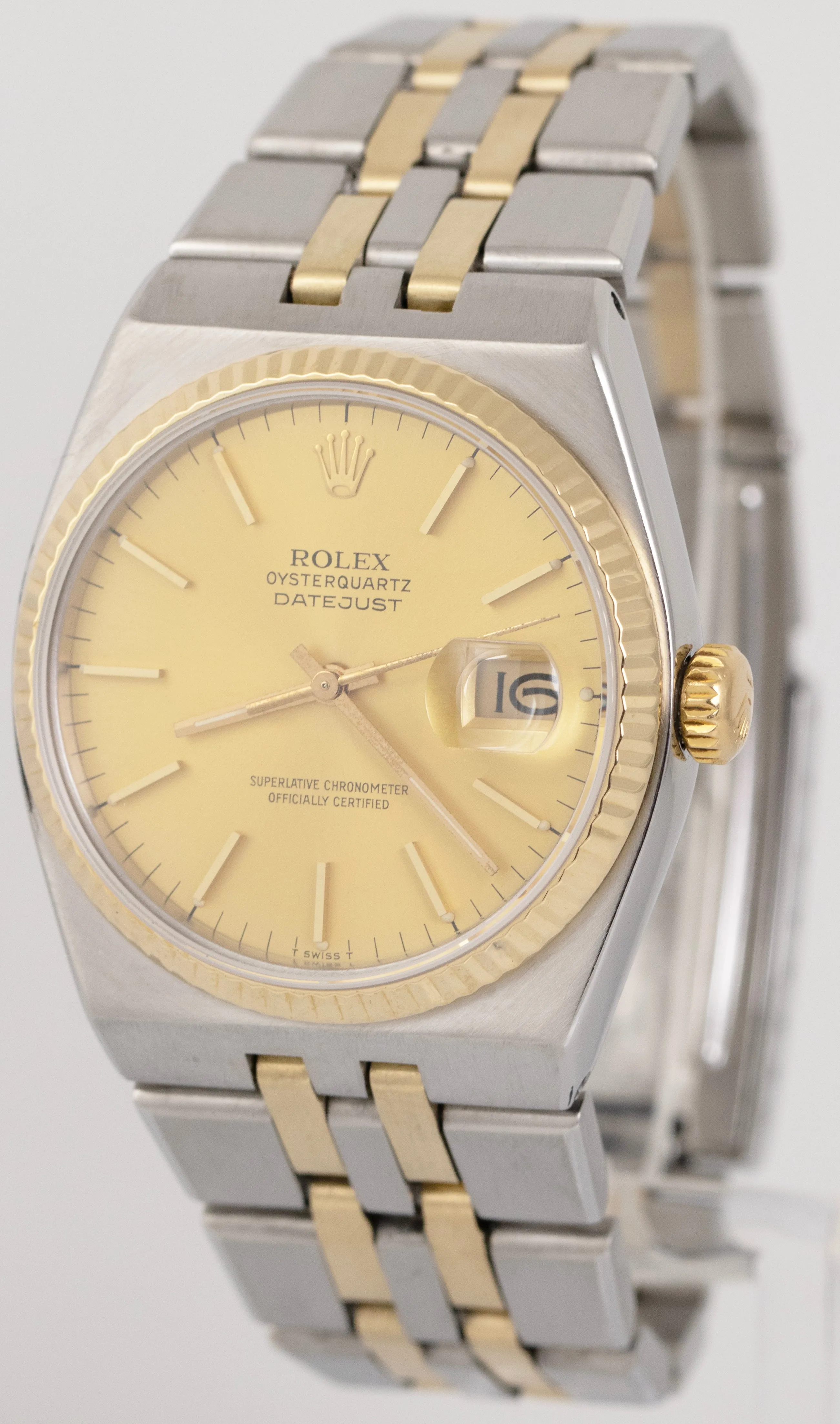 Rolex Oysterquartz DateJust Two-Tone Yellow Gold Stainless Steel Watch 17013