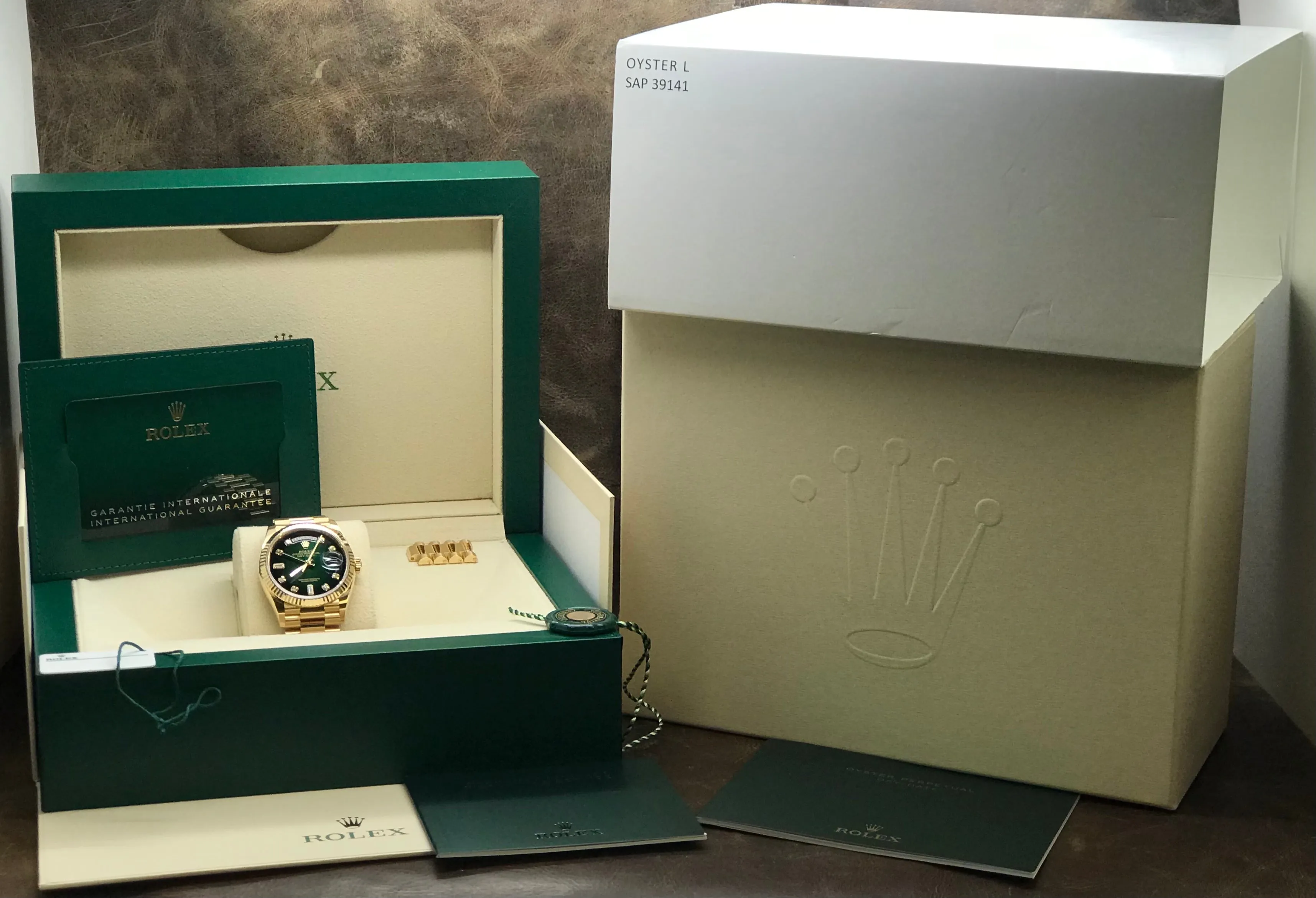Rolex President Day Date 36mm 128238 Green Ombre Diamond Dial Automatic Watch