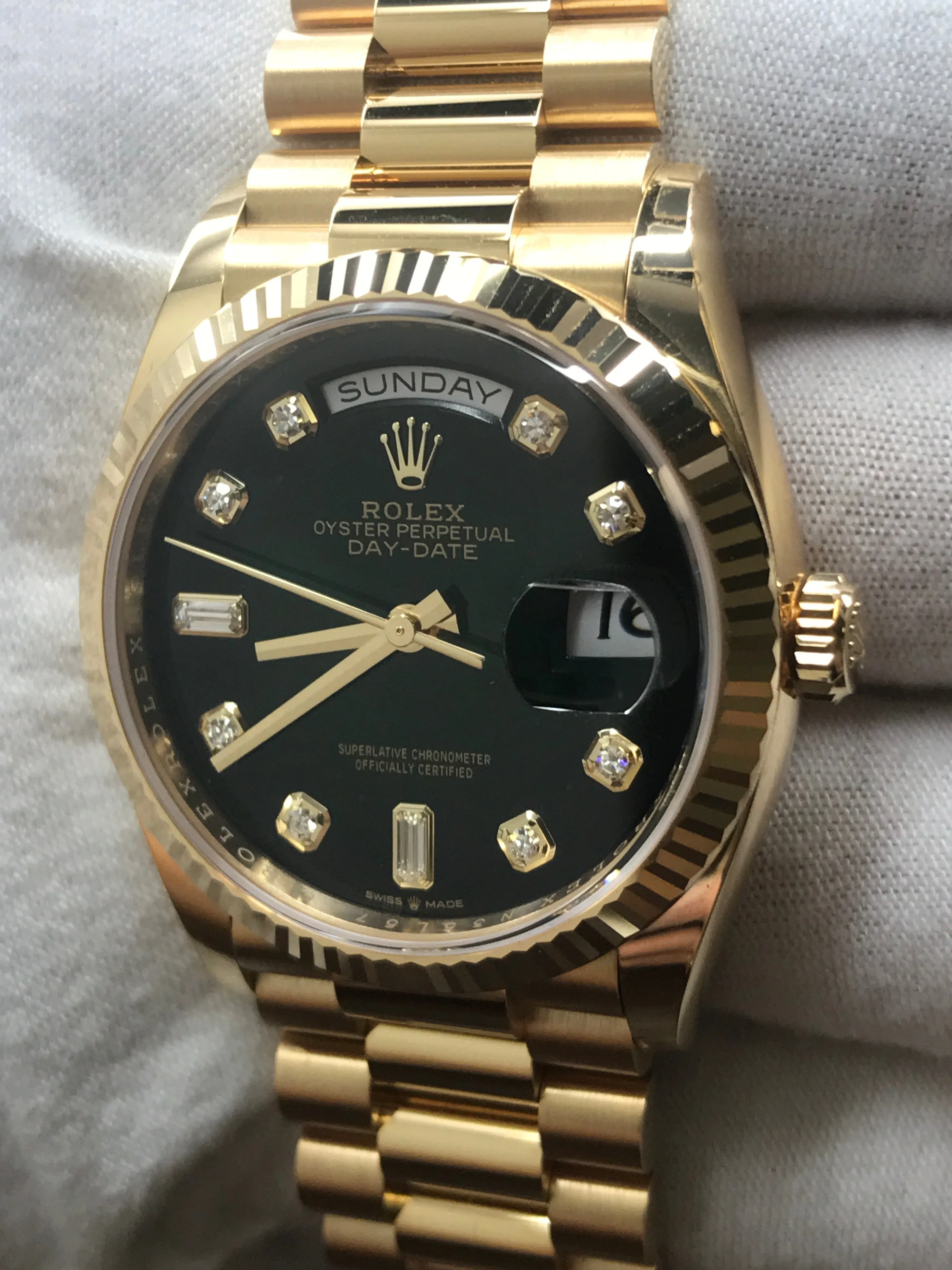 Rolex President Day Date 36mm 128238 Green Ombre Diamond Dial Automatic Watch