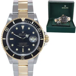 Rolex Submariner Date 16803 18K Gold Steel Two Tone Black Dial Watch Box
