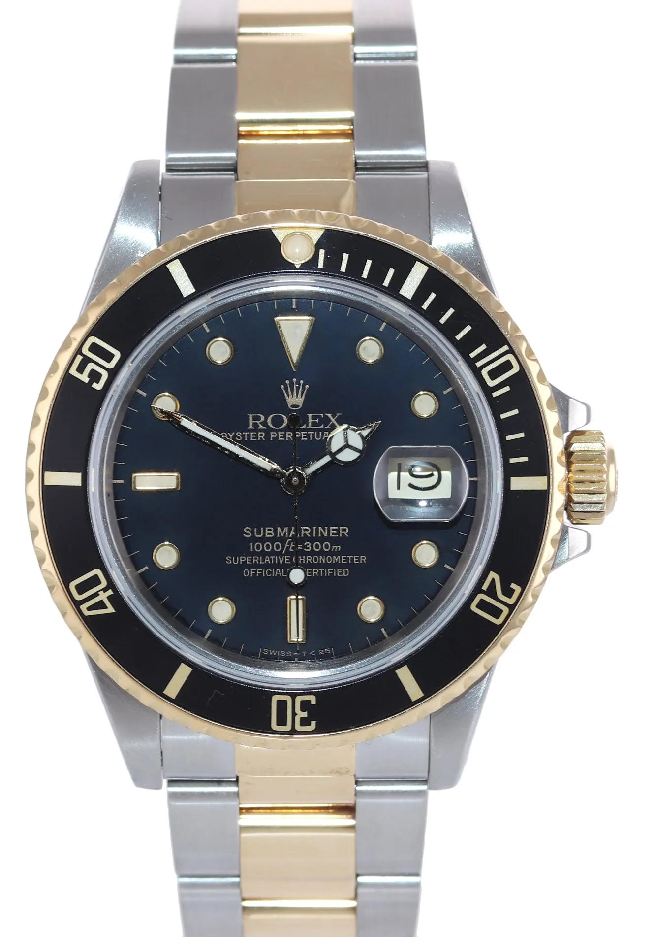 Rolex Submariner Date 16803 18K Gold Steel Two Tone Black Dial Watch Box