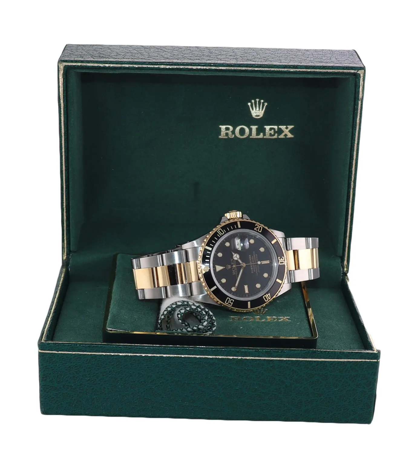 Rolex Submariner Date 16803 18K Gold Steel Two Tone Black Dial Watch Box