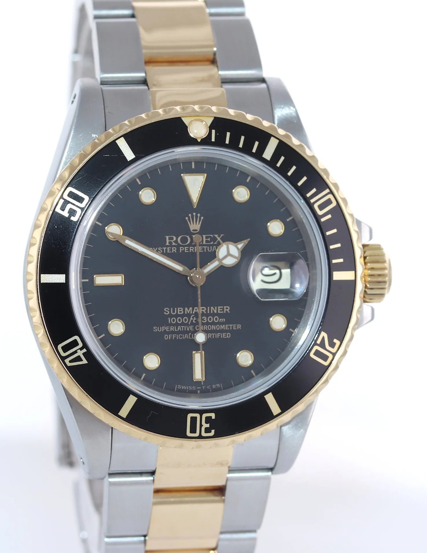 Rolex Submariner Date 16803 18K Gold Steel Two Tone Black Dial Watch Box