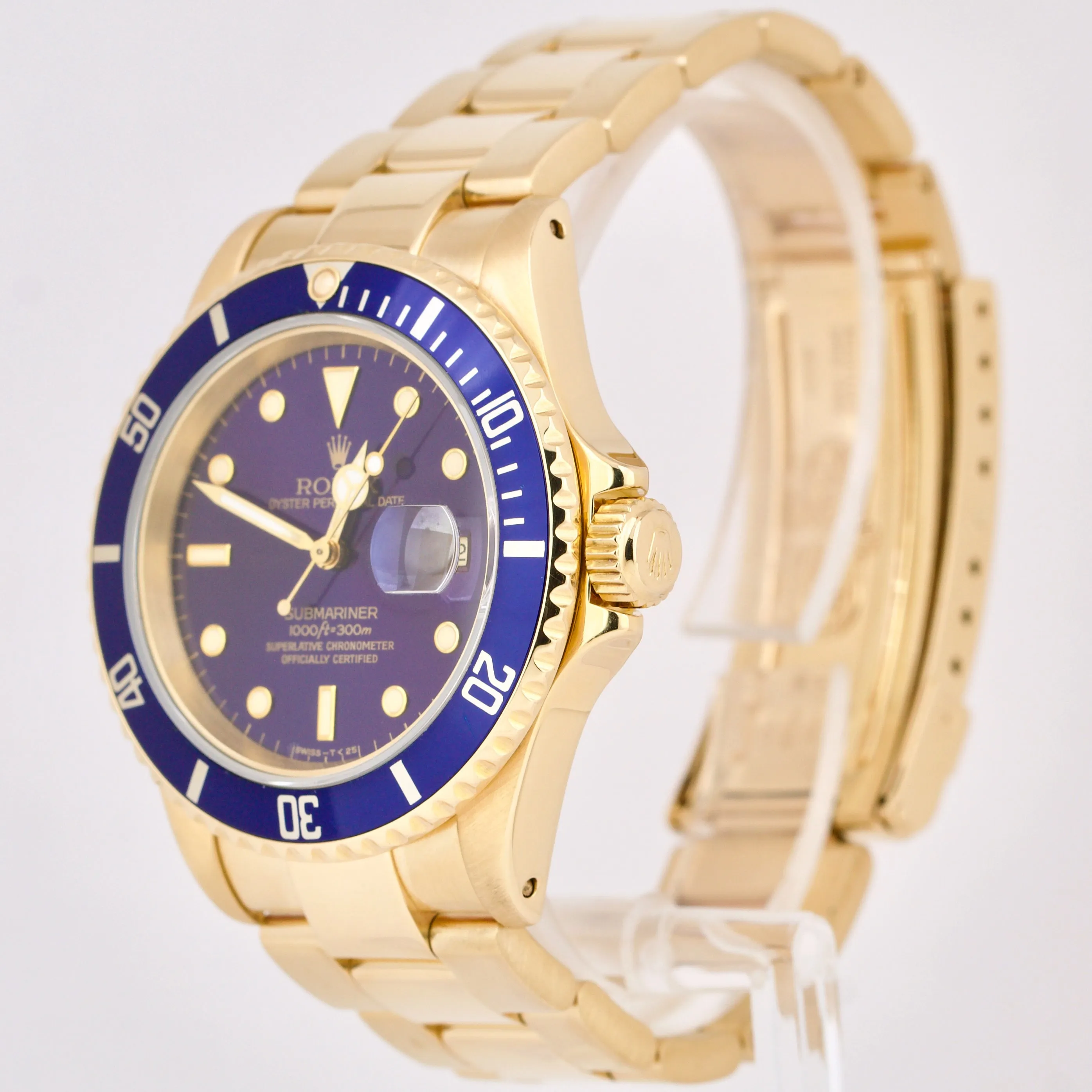 Rolex Submariner Date BLUE 18K Yellow Gold 40mm Oyster Automatic Watch 16618 LB