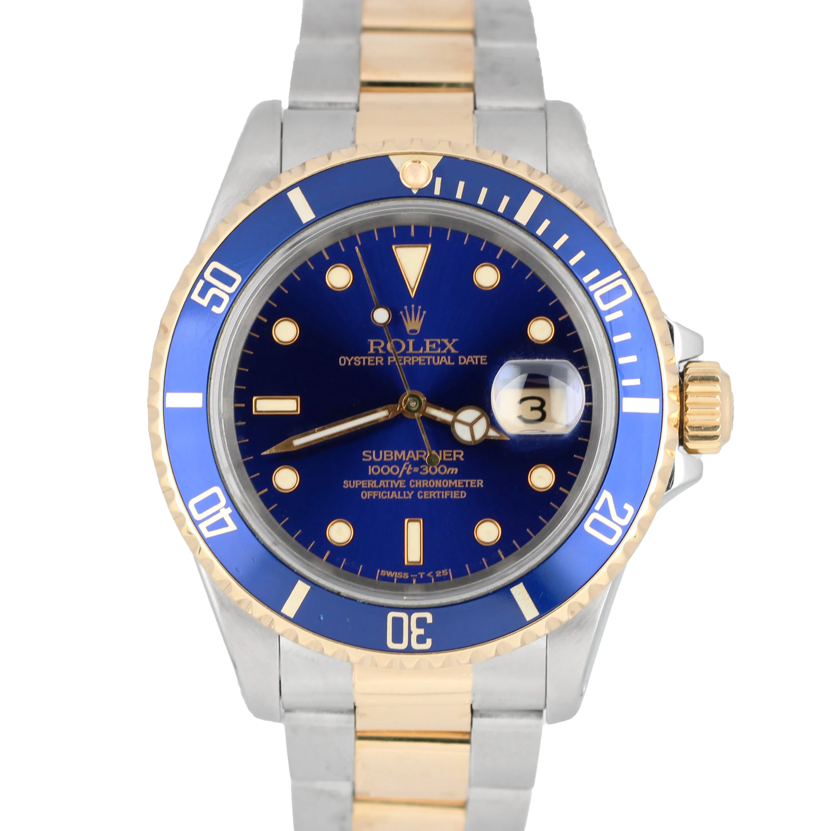 Rolex Submariner Two-Tone 18k Yellow Gold Stainless 40mm Blue Dial 16613 Watch