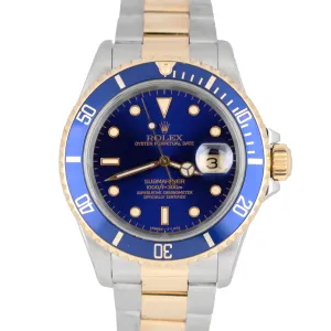 Rolex Submariner Two-Tone 18k Yellow Gold Stainless 40mm Blue Dial 16613 Watch