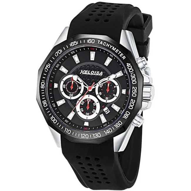 Round Case and Black Dial with Black Rubber Band  Sport Chronos Watch  For Men - Heloisa 76120289