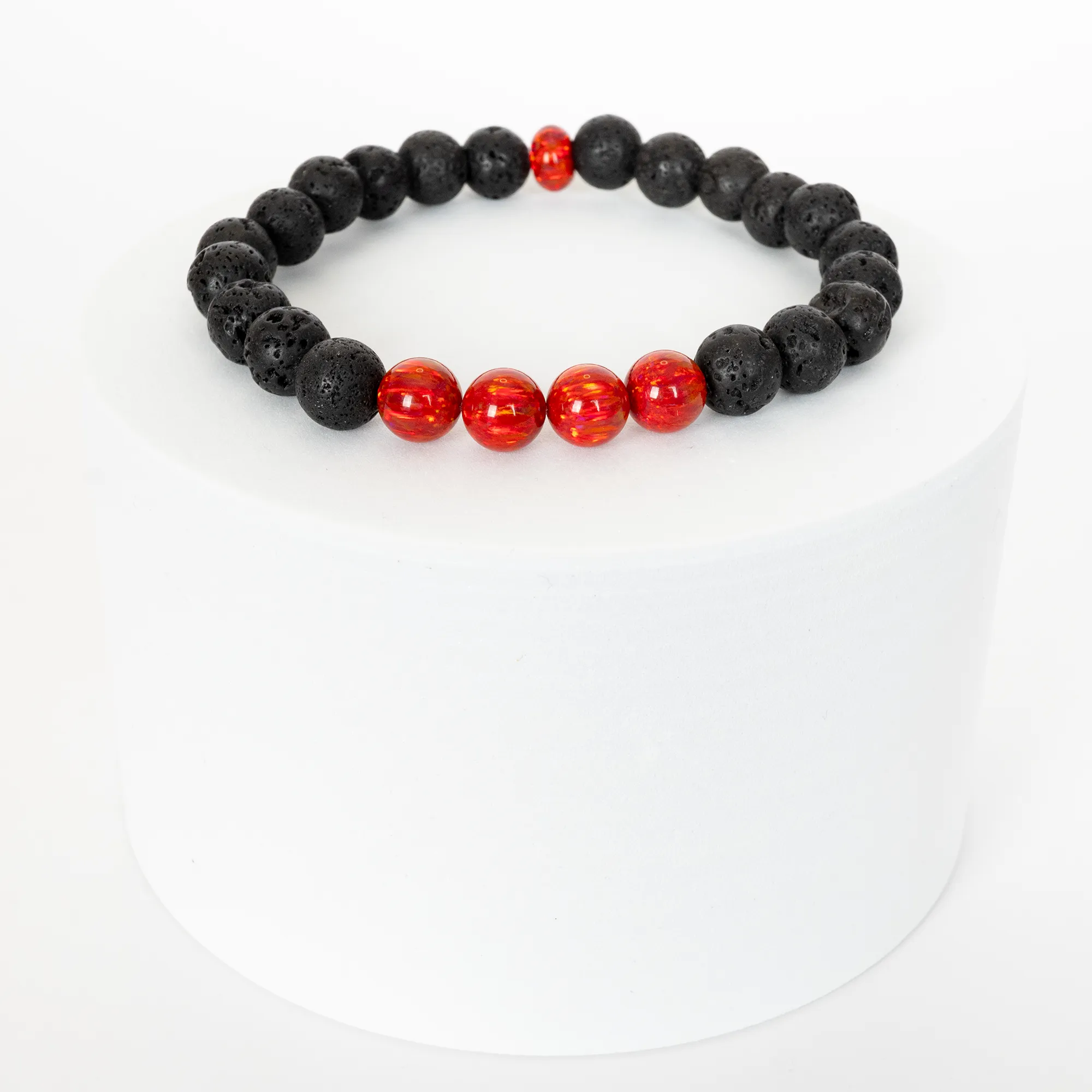 Ruby Red Opal & Lava Stone Beaded Bracelet