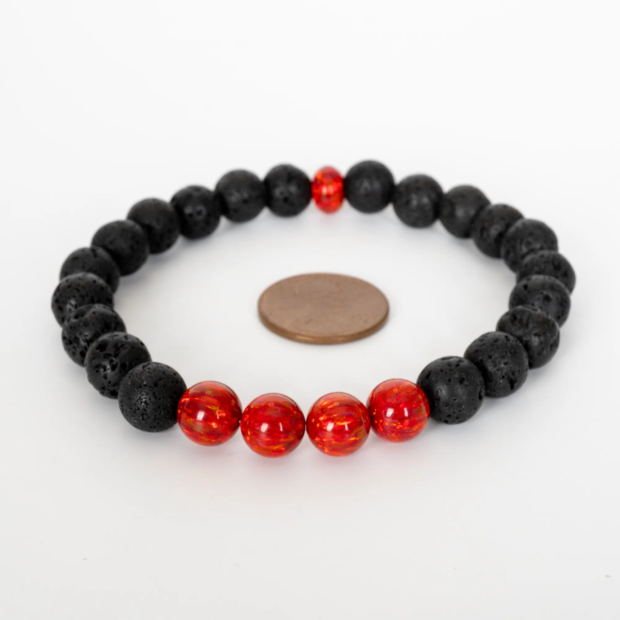 Ruby Red Opal & Lava Stone Beaded Bracelet