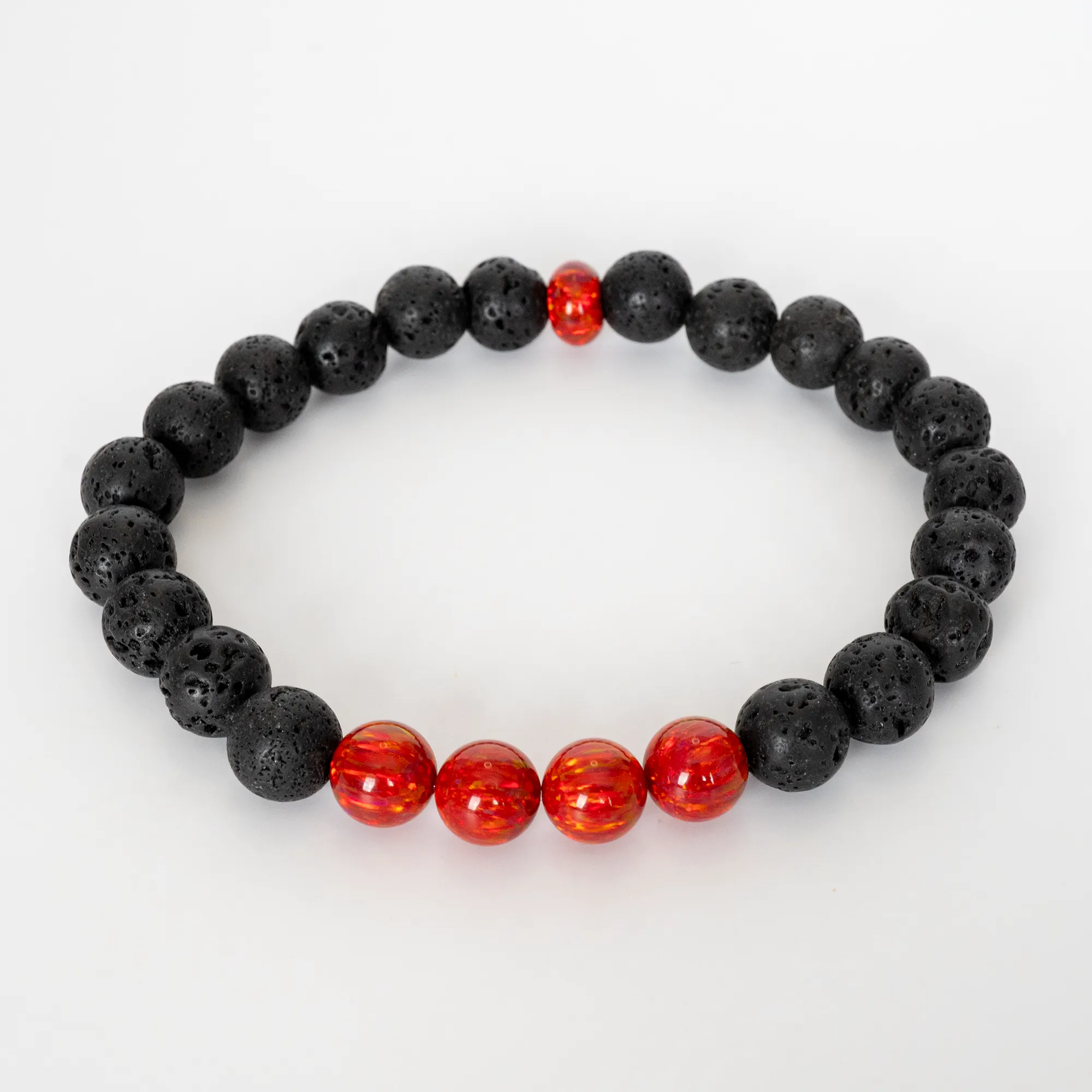 Ruby Red Opal & Lava Stone Beaded Bracelet