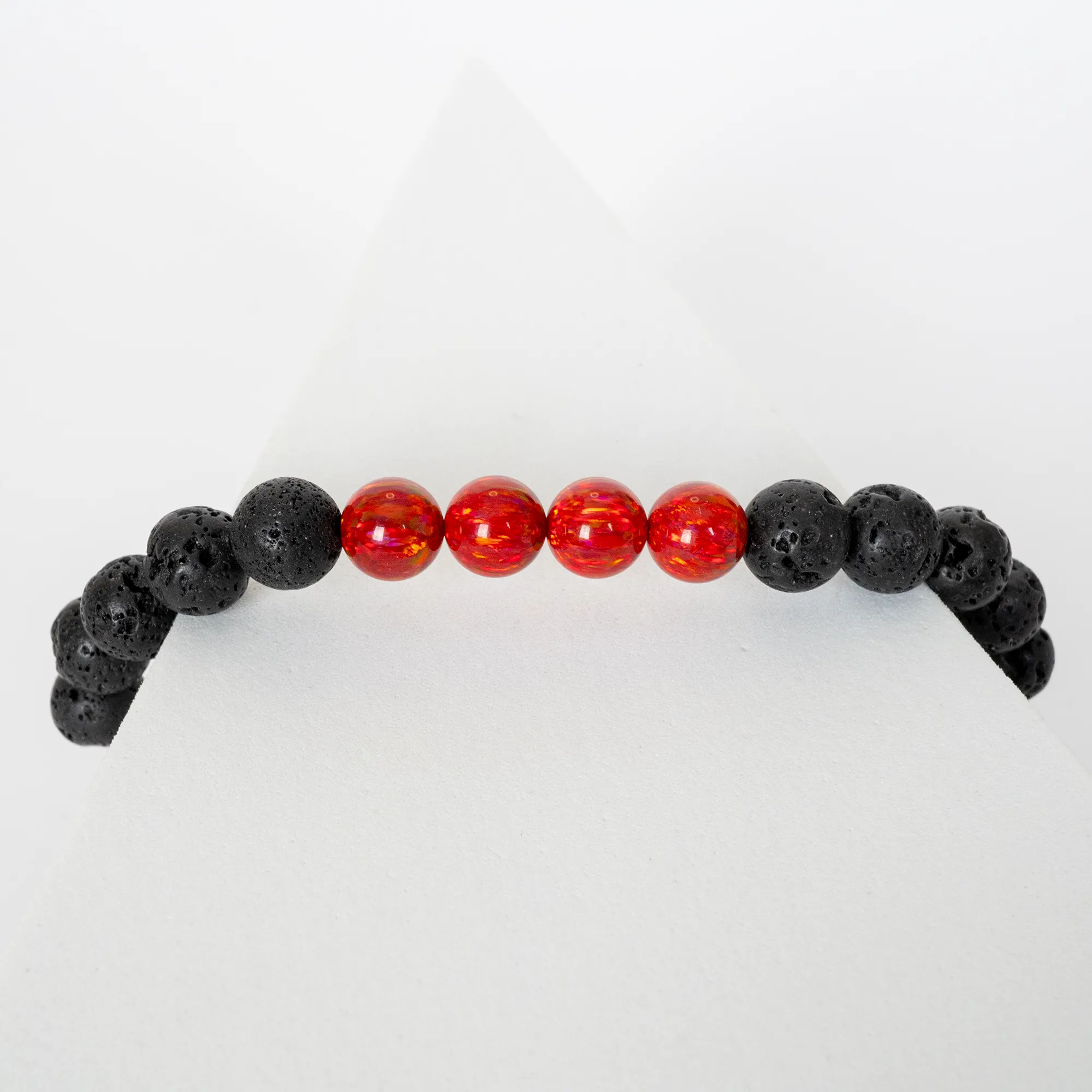 Ruby Red Opal & Lava Stone Beaded Bracelet