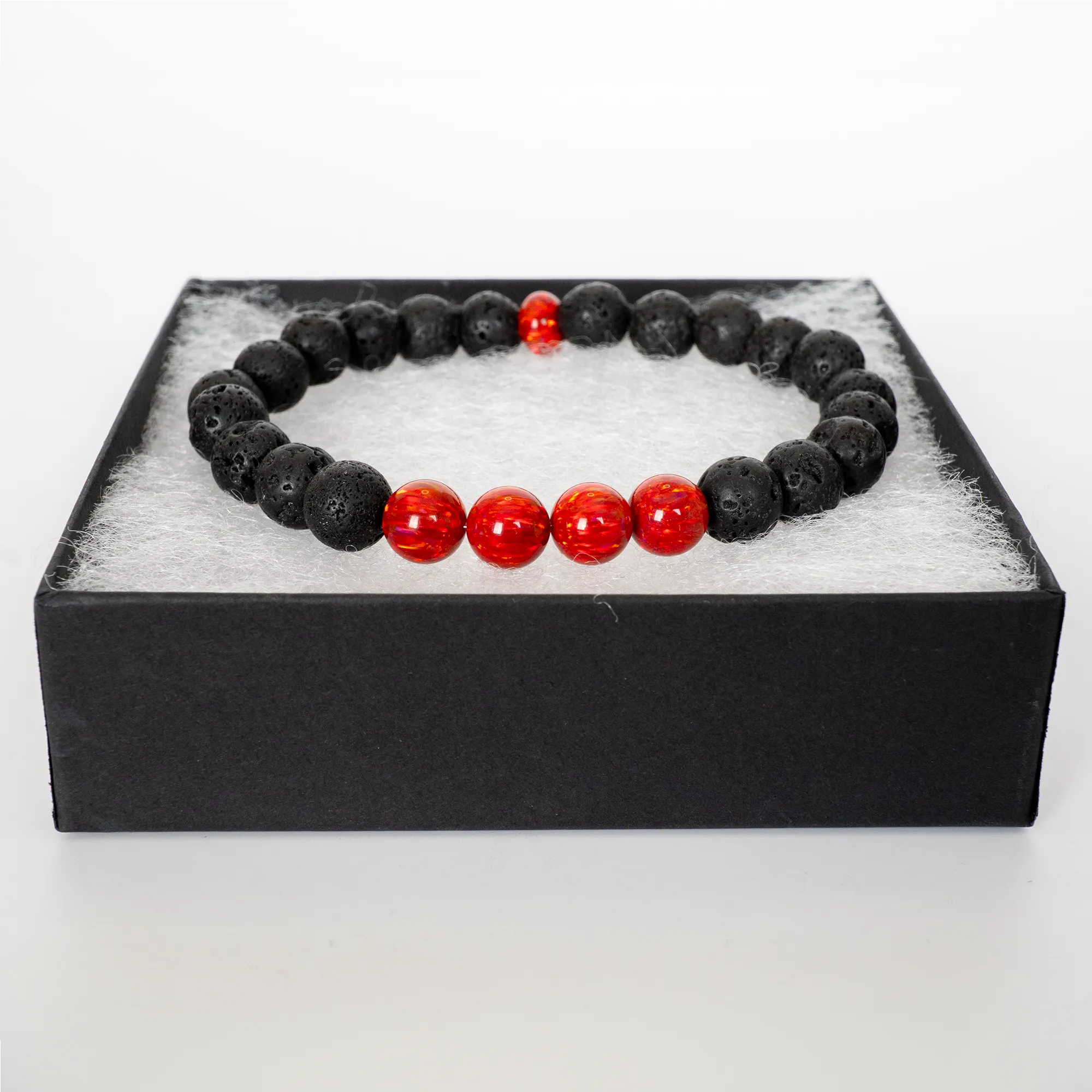 Ruby Red Opal & Lava Stone Beaded Bracelet