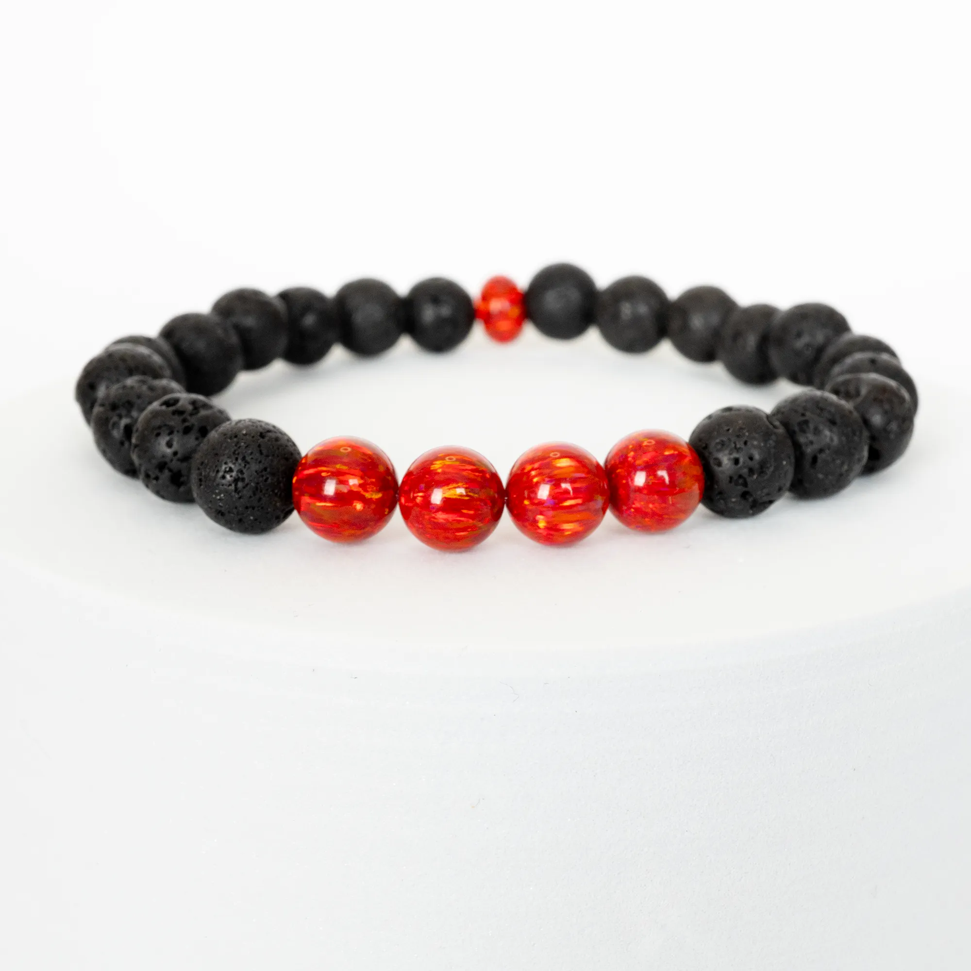 Ruby Red Opal & Lava Stone Beaded Bracelet