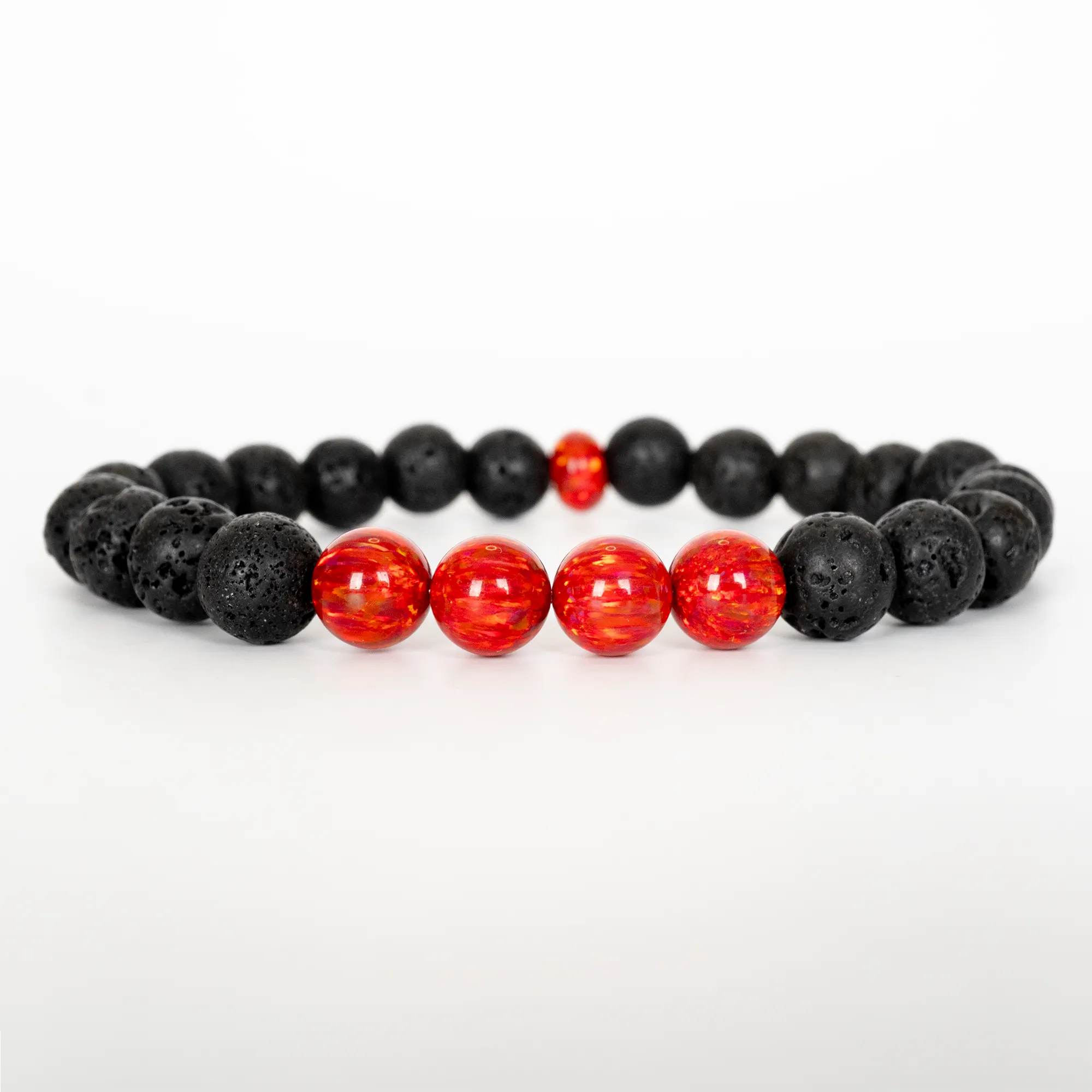 Ruby Red Opal & Lava Stone Beaded Bracelet