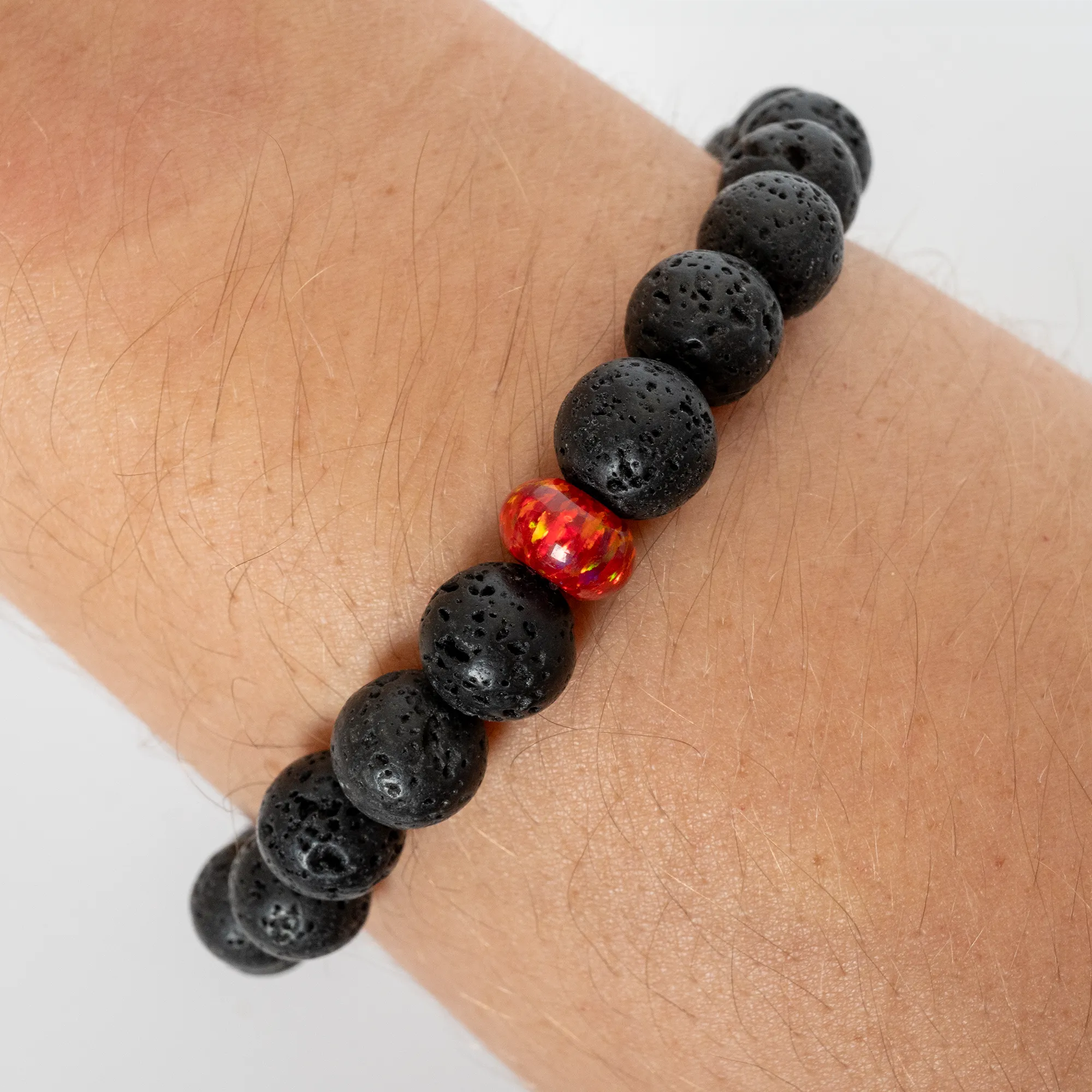 Ruby Red Opal & Lava Stone Beaded Bracelet