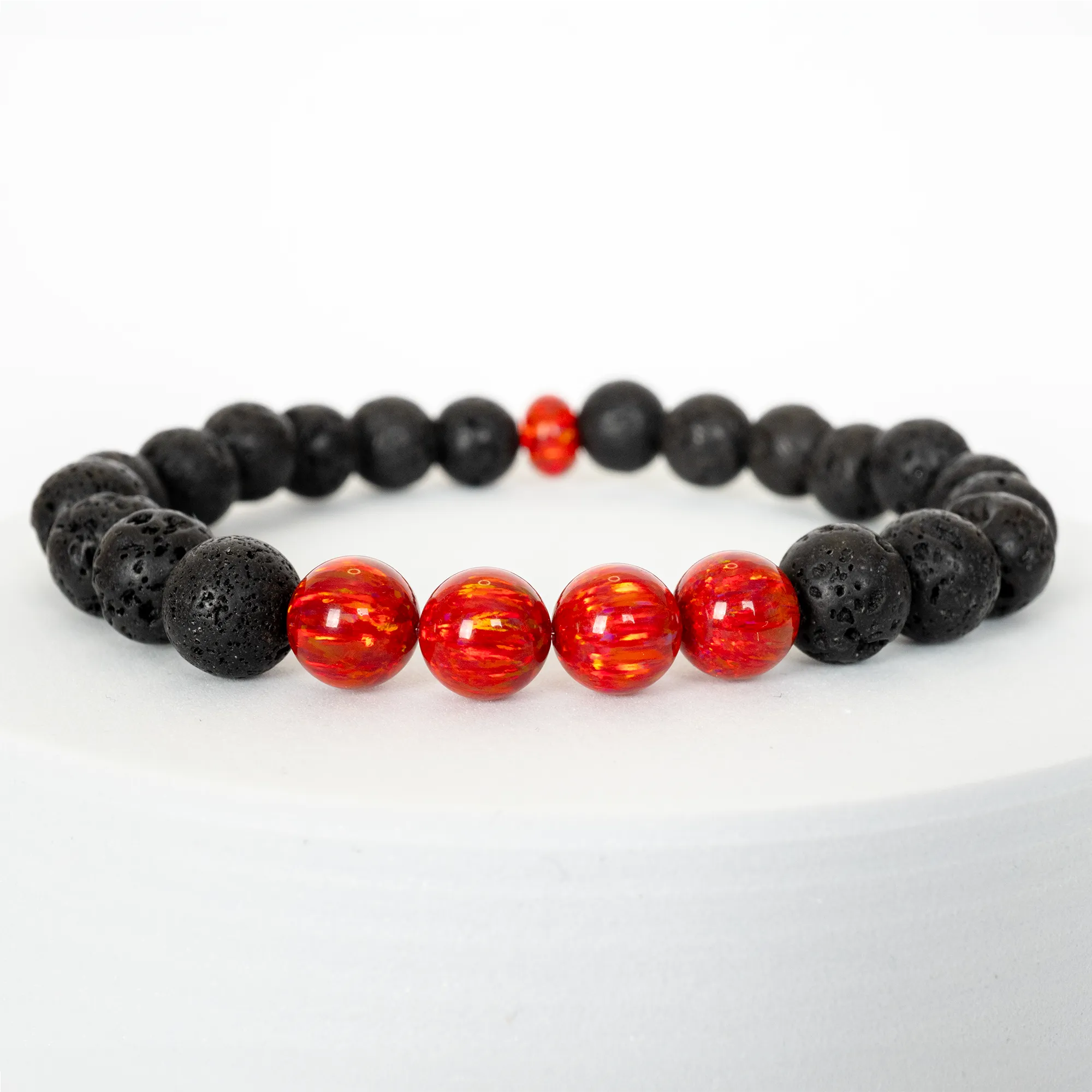 Ruby Red Opal & Lava Stone Beaded Bracelet