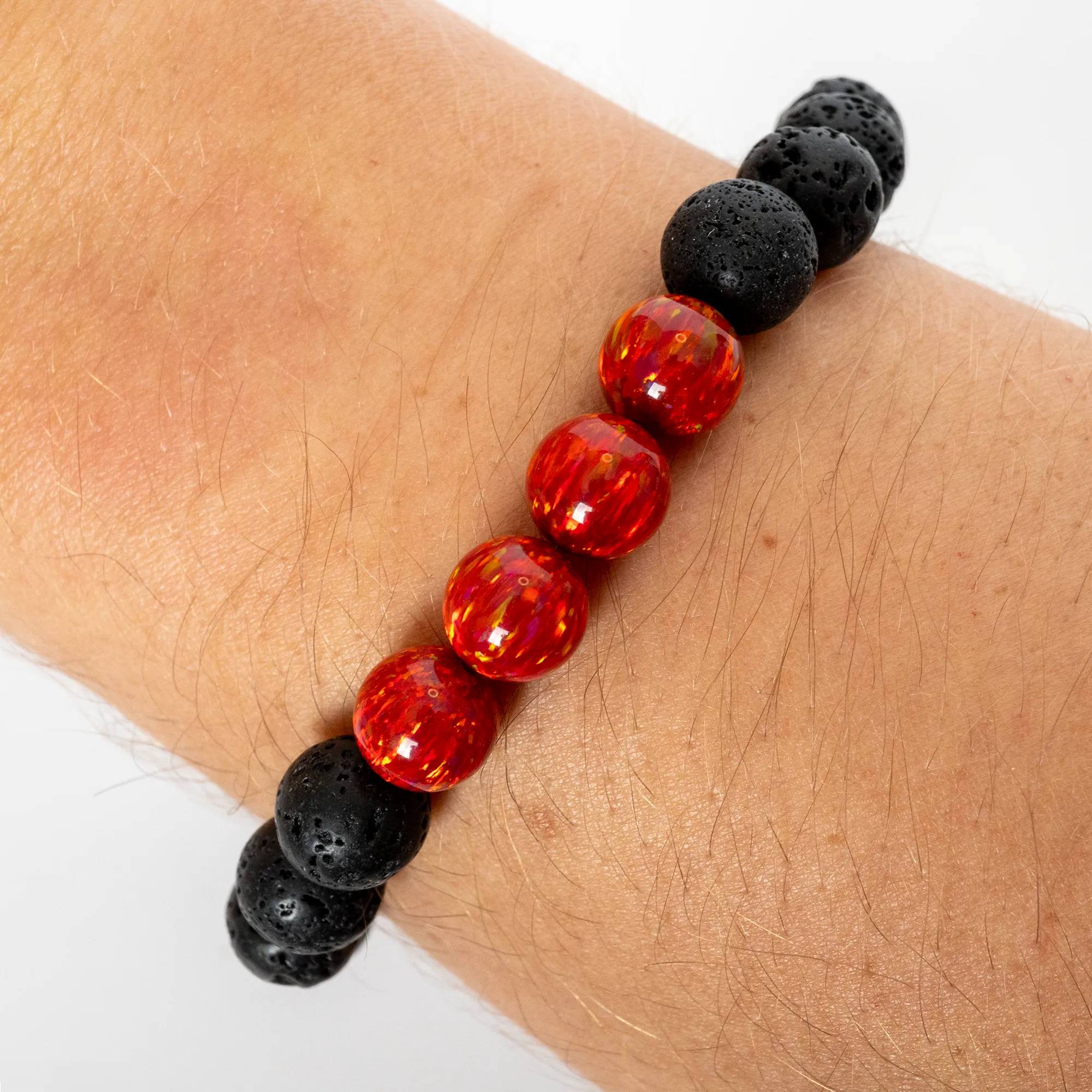 Ruby Red Opal & Lava Stone Beaded Bracelet