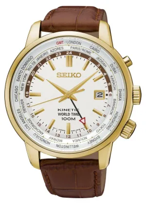 Seiko Kinetic GMT Leather Strap Men's Watch SUN070