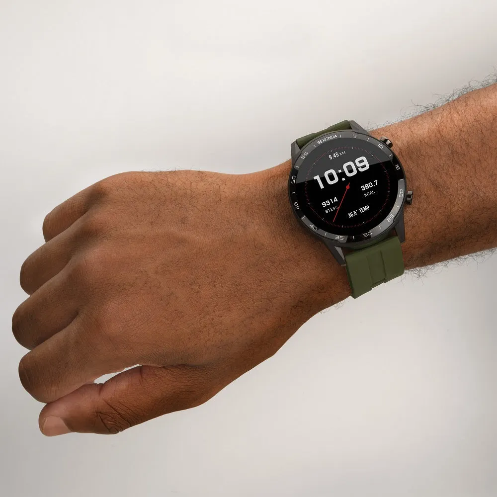Sekonda Active Smart Watch Black Case Green Silicone Strap 1993