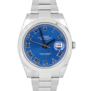 STICKERED 2021 PAPERS Rolex DateJust 41 AZZURRO BLUE Steel Oyster 126300 B P