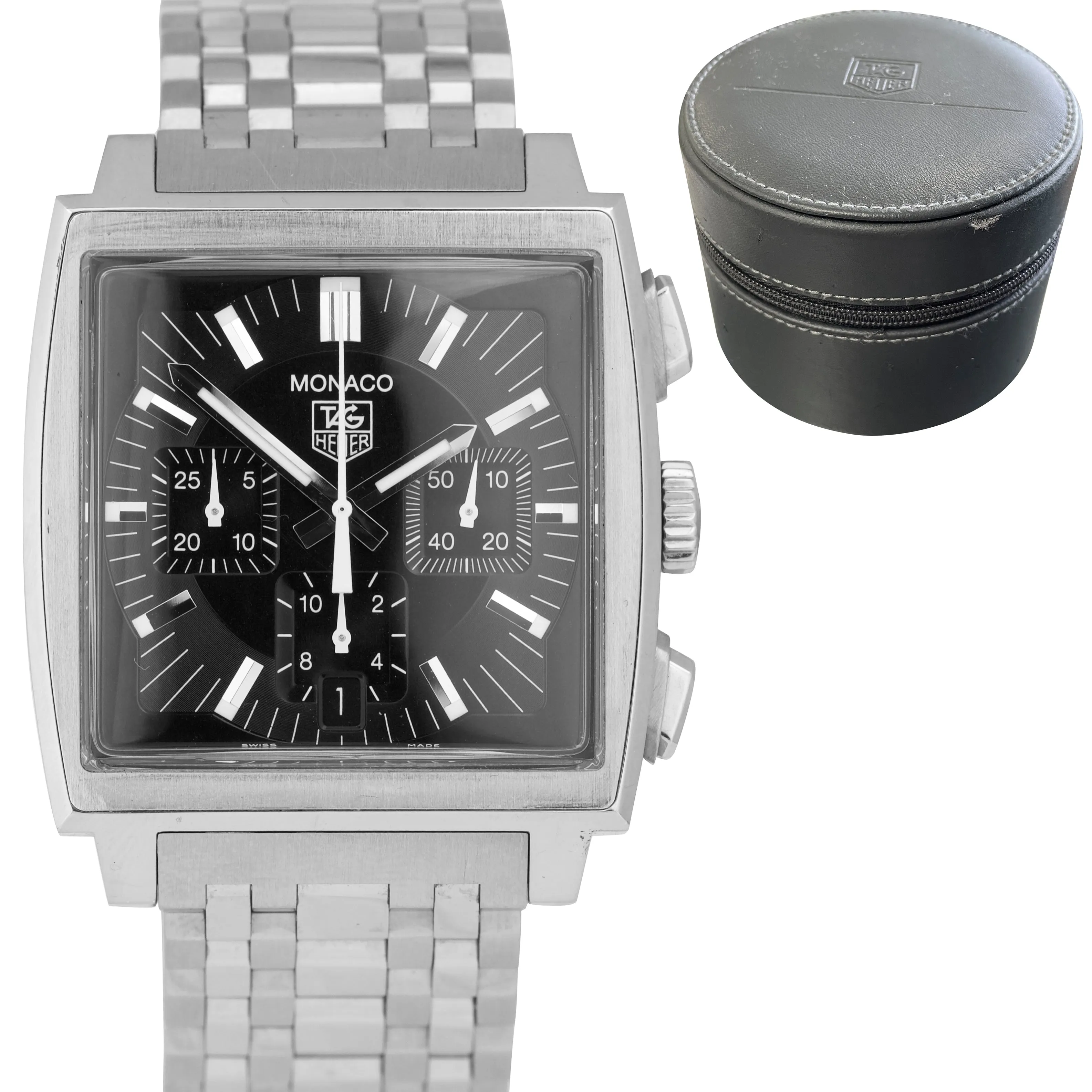 Tag Heuer Monaco Chronograph CW2111-0 Automatic 38mm Black Stainless Steel Watch