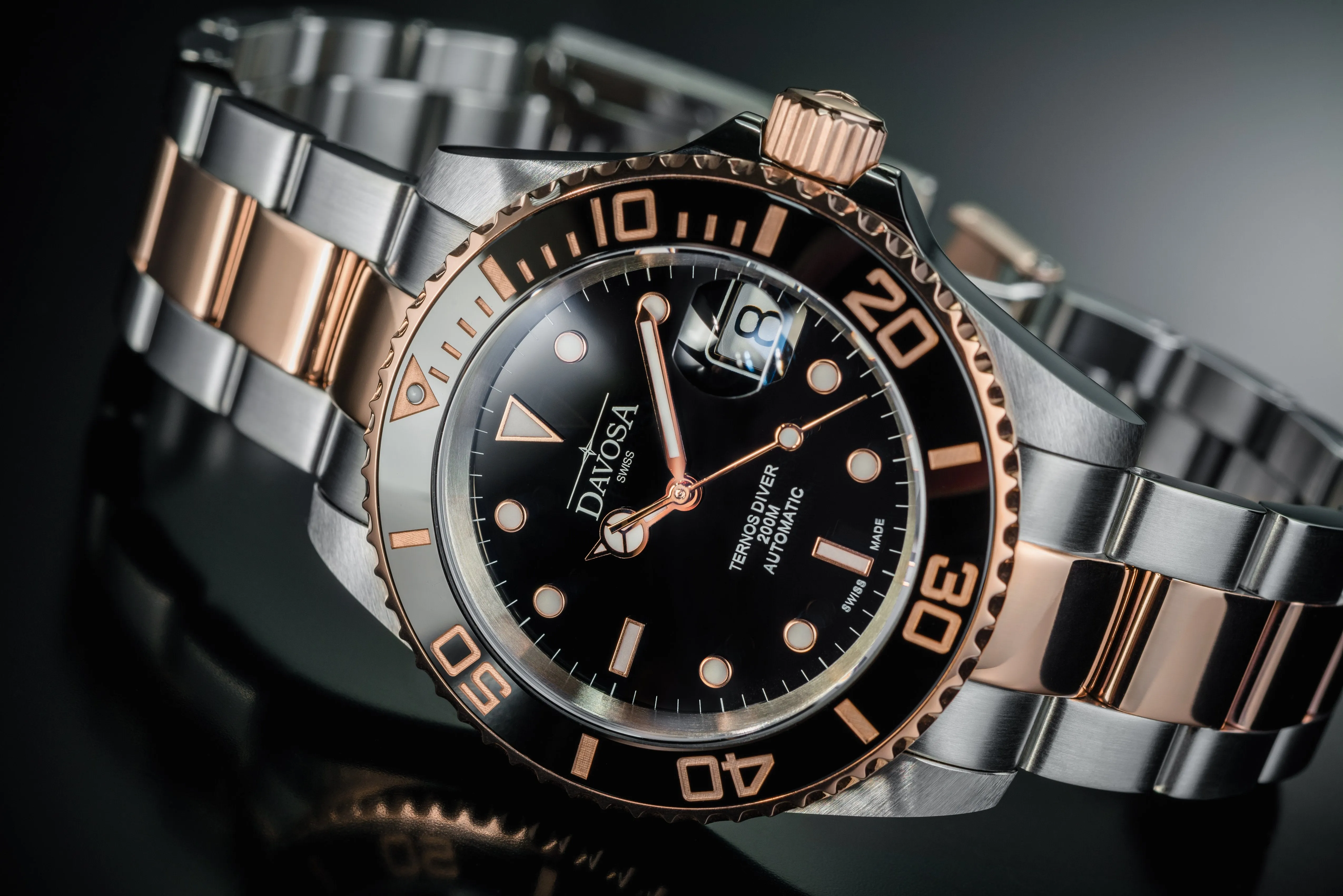 Ternos Ceramic Automatic Swiss-Made Black Rose Gold Diving Watch 16155565