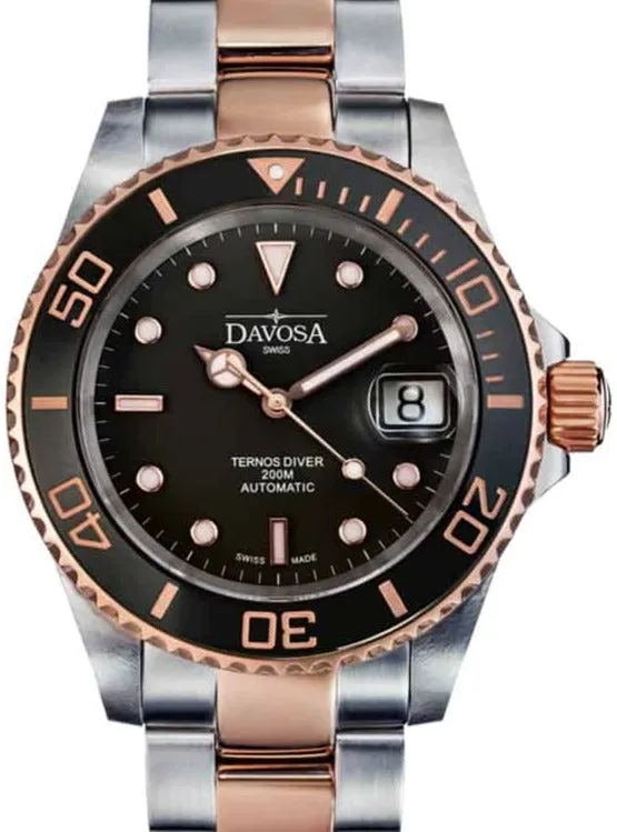Ternos Ceramic Automatic Swiss-Made Black Rose Gold Diving Watch 16155565
