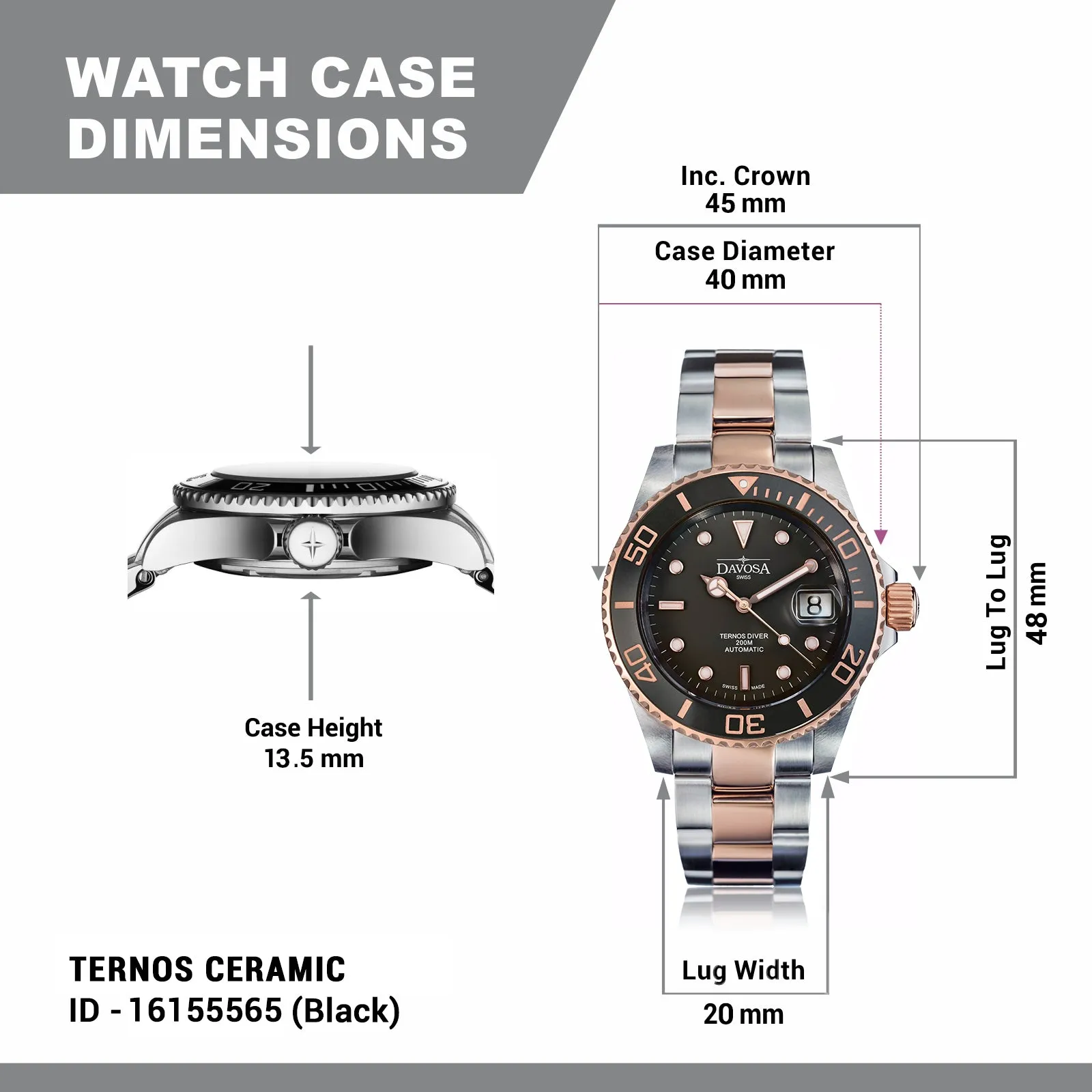 Ternos Ceramic Automatic Swiss-Made Black Rose Gold Diving Watch 16155565