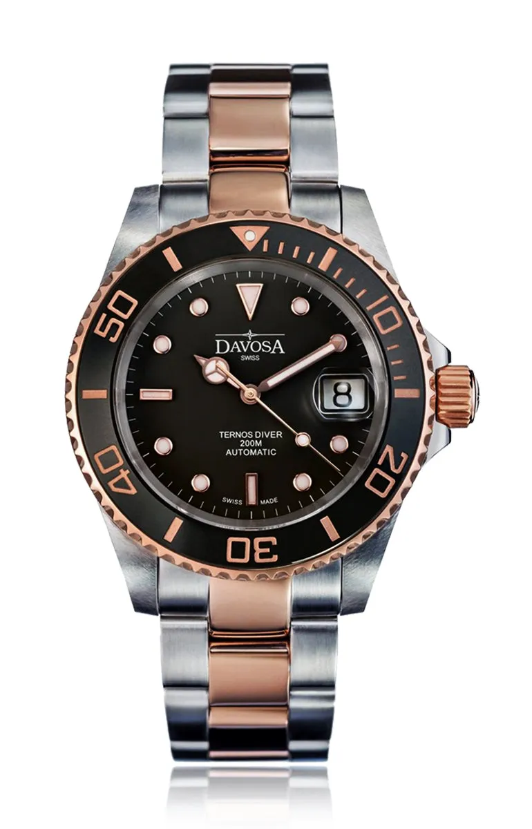 Ternos Ceramic Automatic Swiss-Made Black Rose Gold Diving Watch 16155565