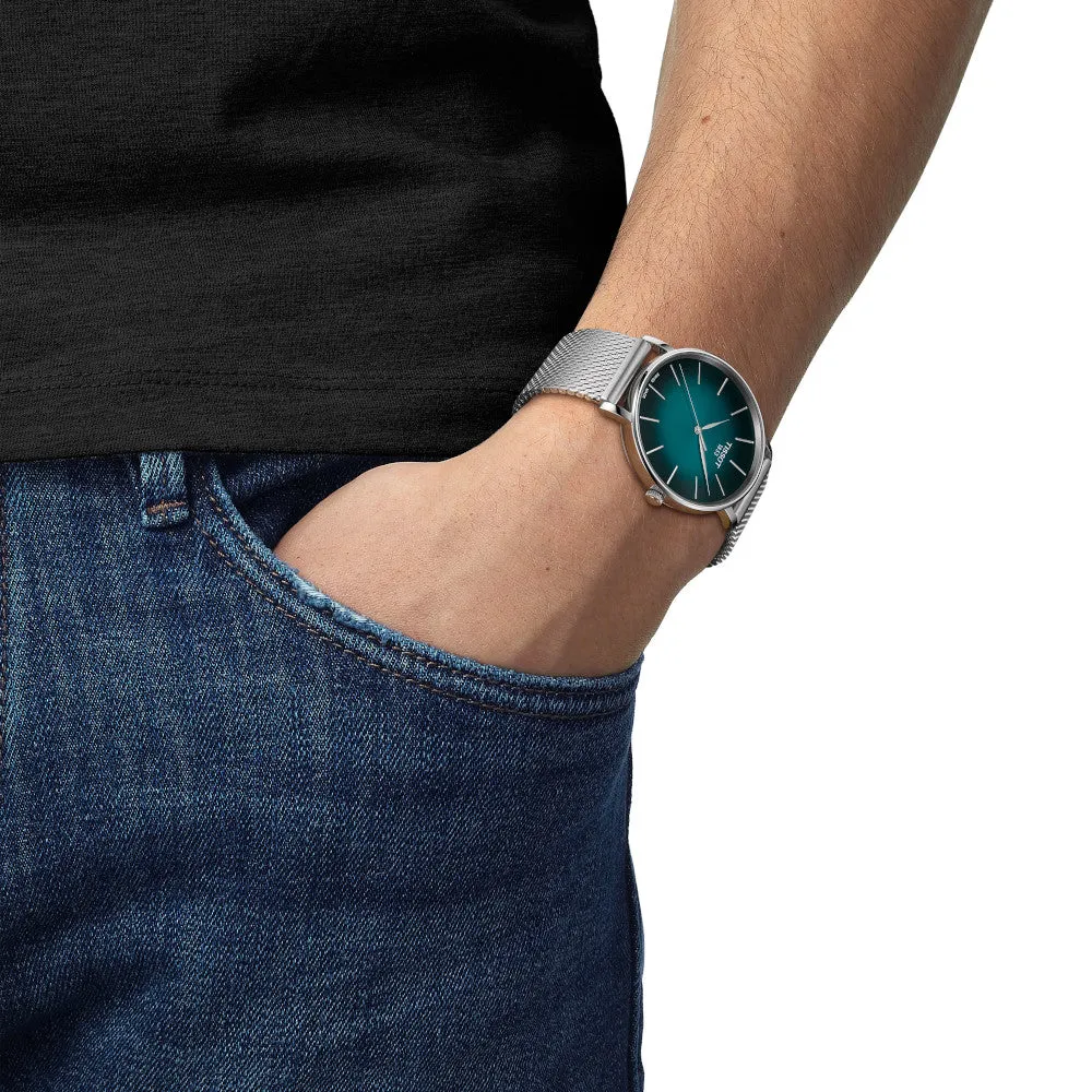 Tissot Everytime Mens Stainless Steel Green Dial Mesh Strap Watch