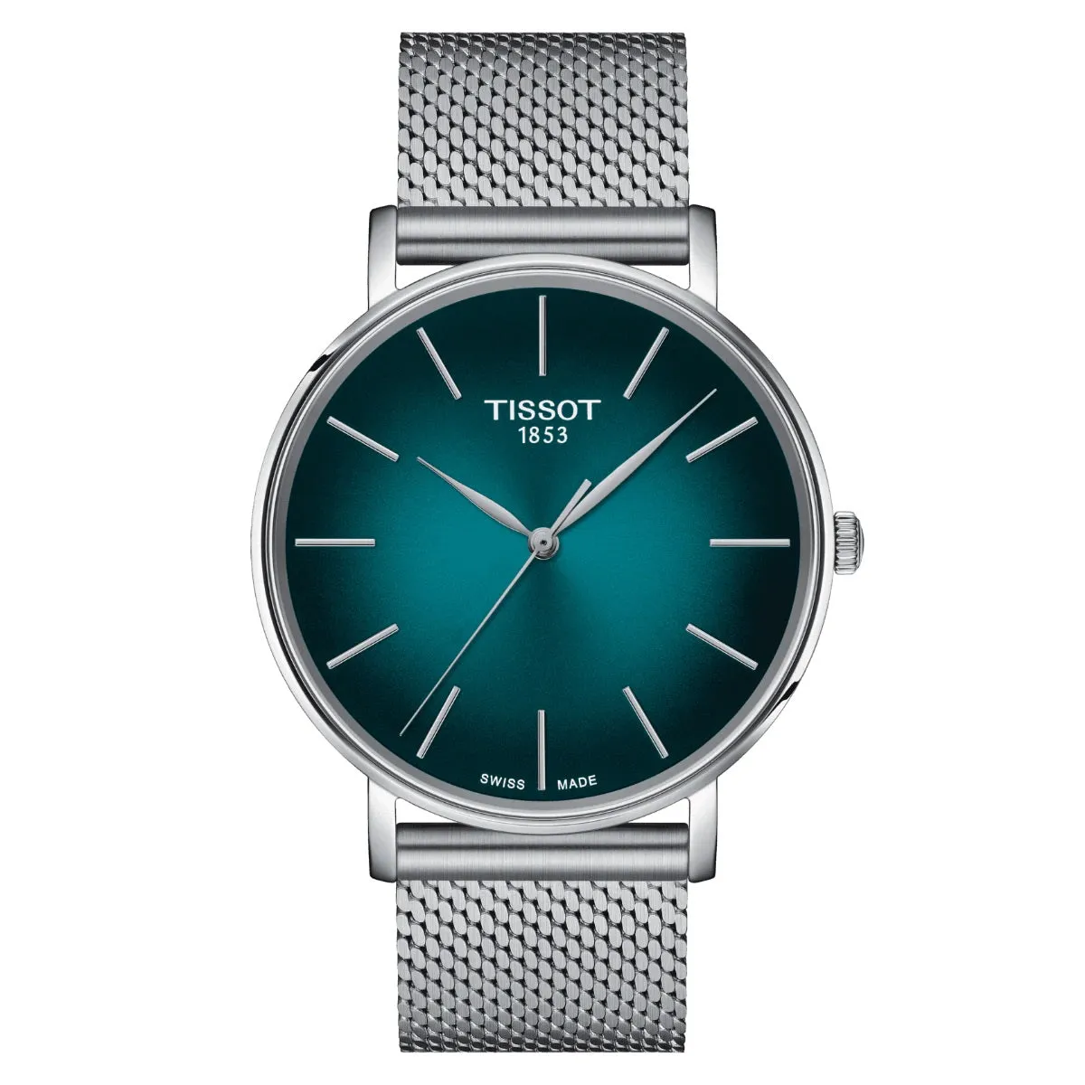 Tissot Everytime Mens Stainless Steel Green Dial Mesh Strap Watch