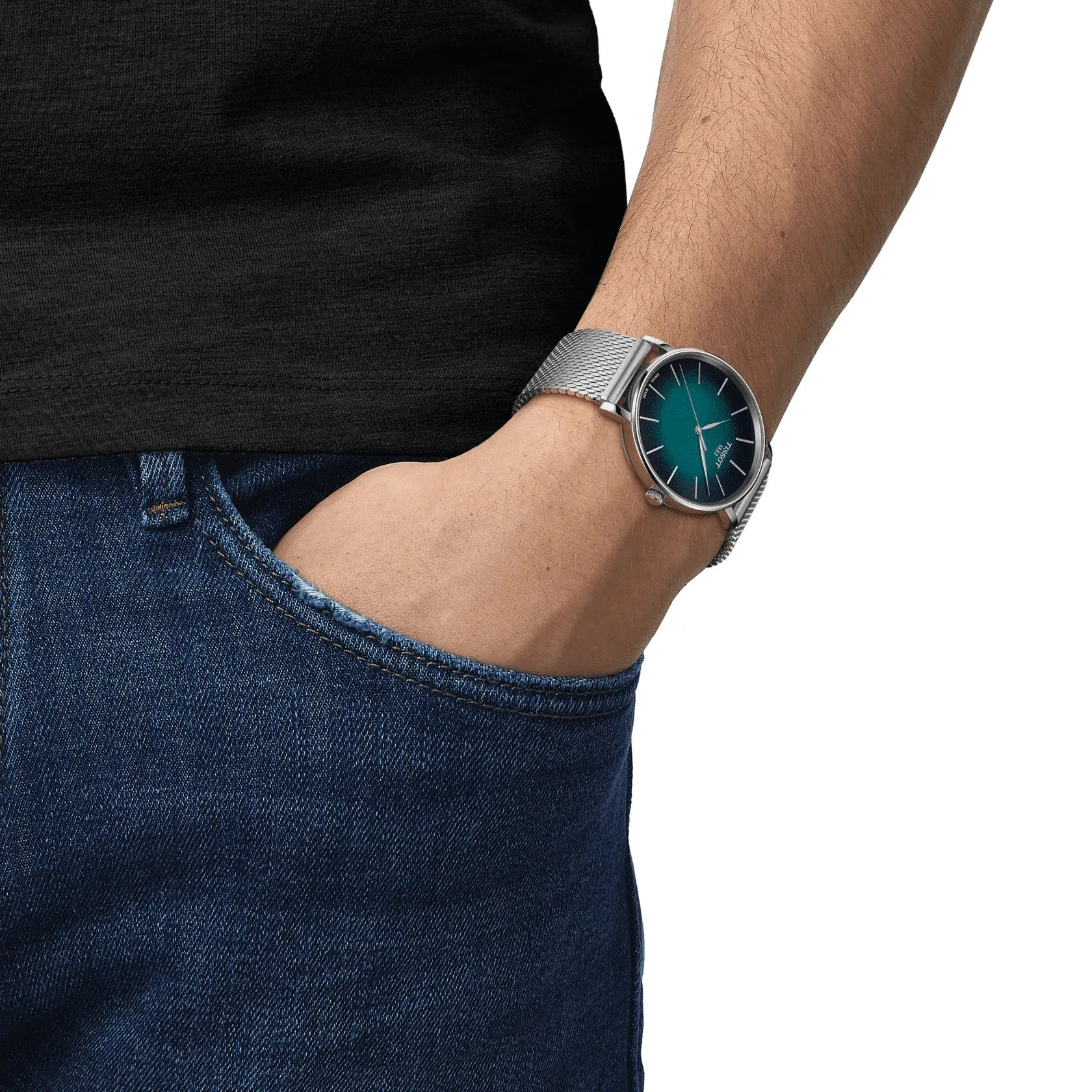 Tissot Everytime Mens Stainless Steel Green Dial Mesh Strap Watch