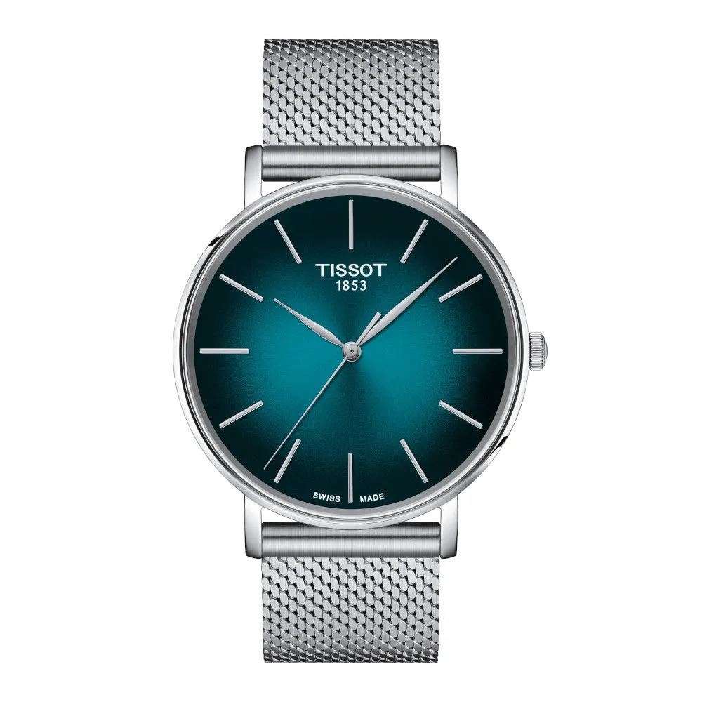 Tissot Everytime Mens Stainless Steel Green Dial Mesh Strap Watch