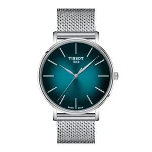 Tissot Everytime Mens Stainless Steel Green Dial Mesh Strap Watch