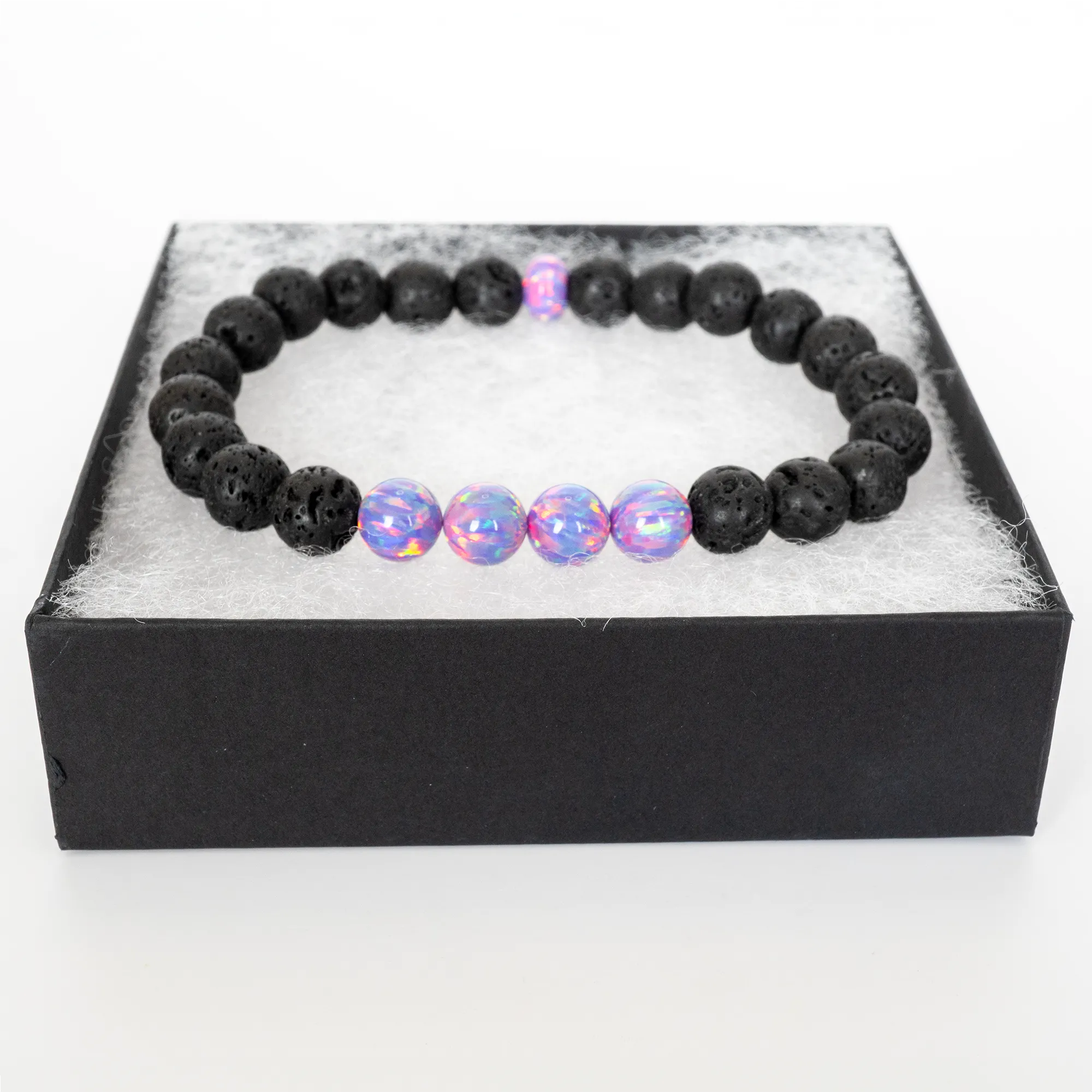 Ultra Violet Opal & Lava Stone Beaded Bracelet