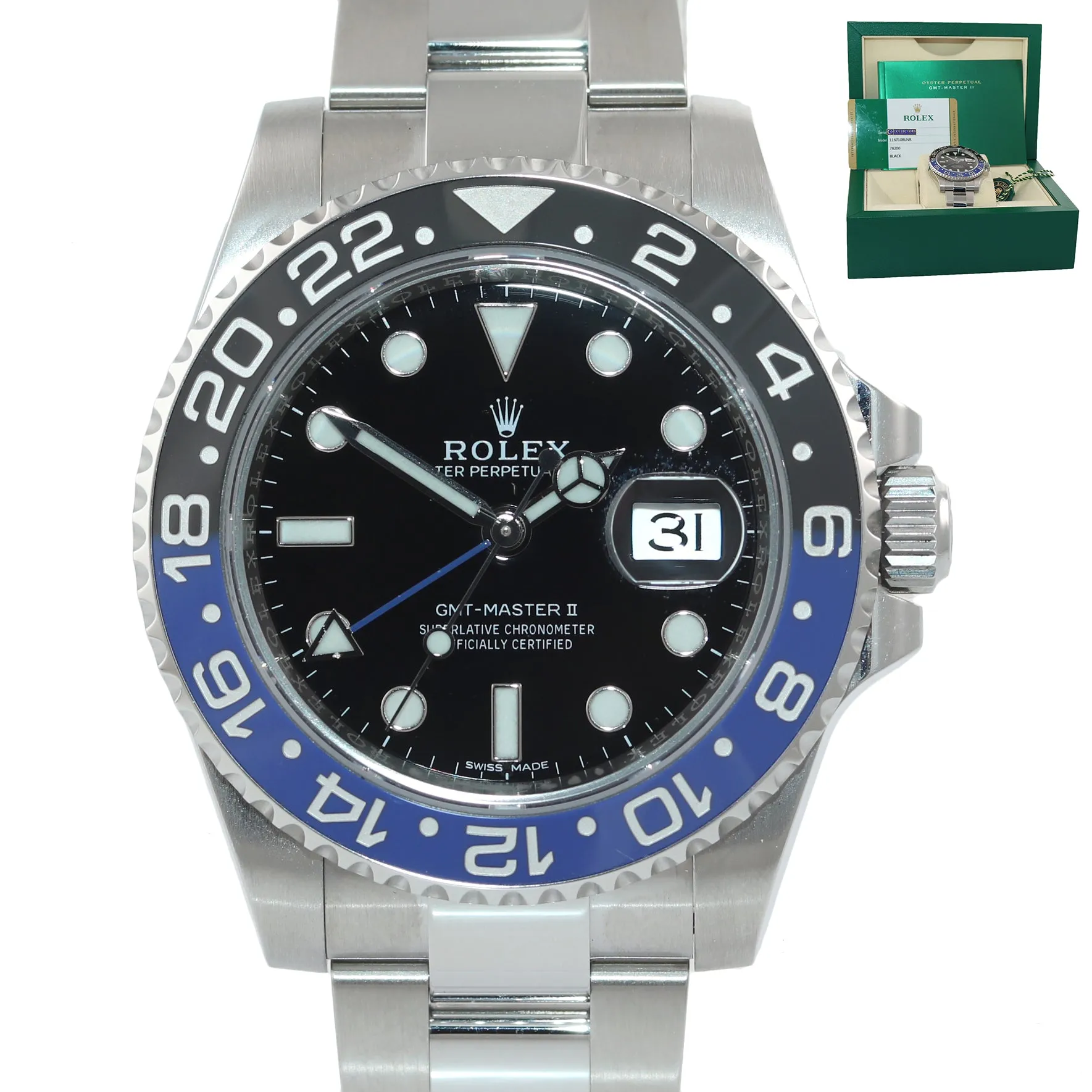UNPOLISHED 2018 PAPERS Rolex GMT Master 116710 BLNR Steel Batman Blue Watch Box