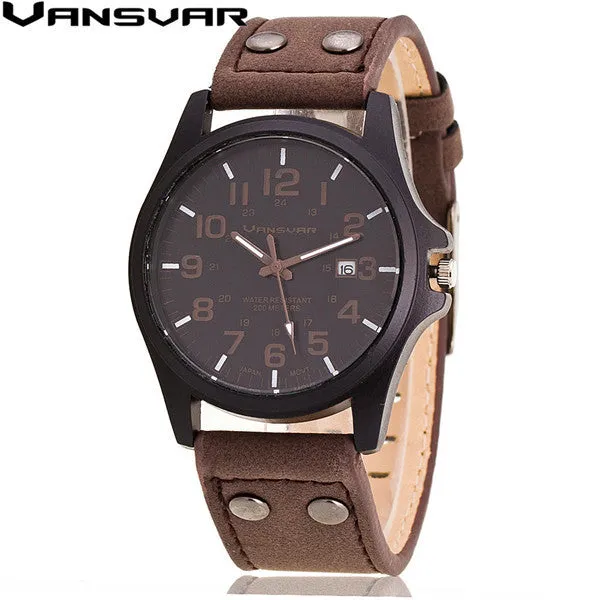 VANSVAR  Men Wrist Watches Casual Leather Military Watch Analog Quartz Watch Relogio Masculino 1847