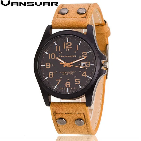 VANSVAR  Men Wrist Watches Casual Leather Military Watch Analog Quartz Watch Relogio Masculino 1847